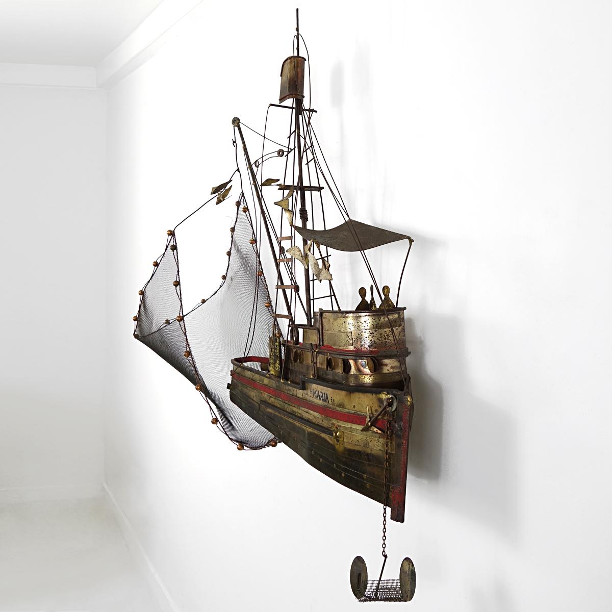 American Hollywood Regency Extra Large Brass Fishing Boat 