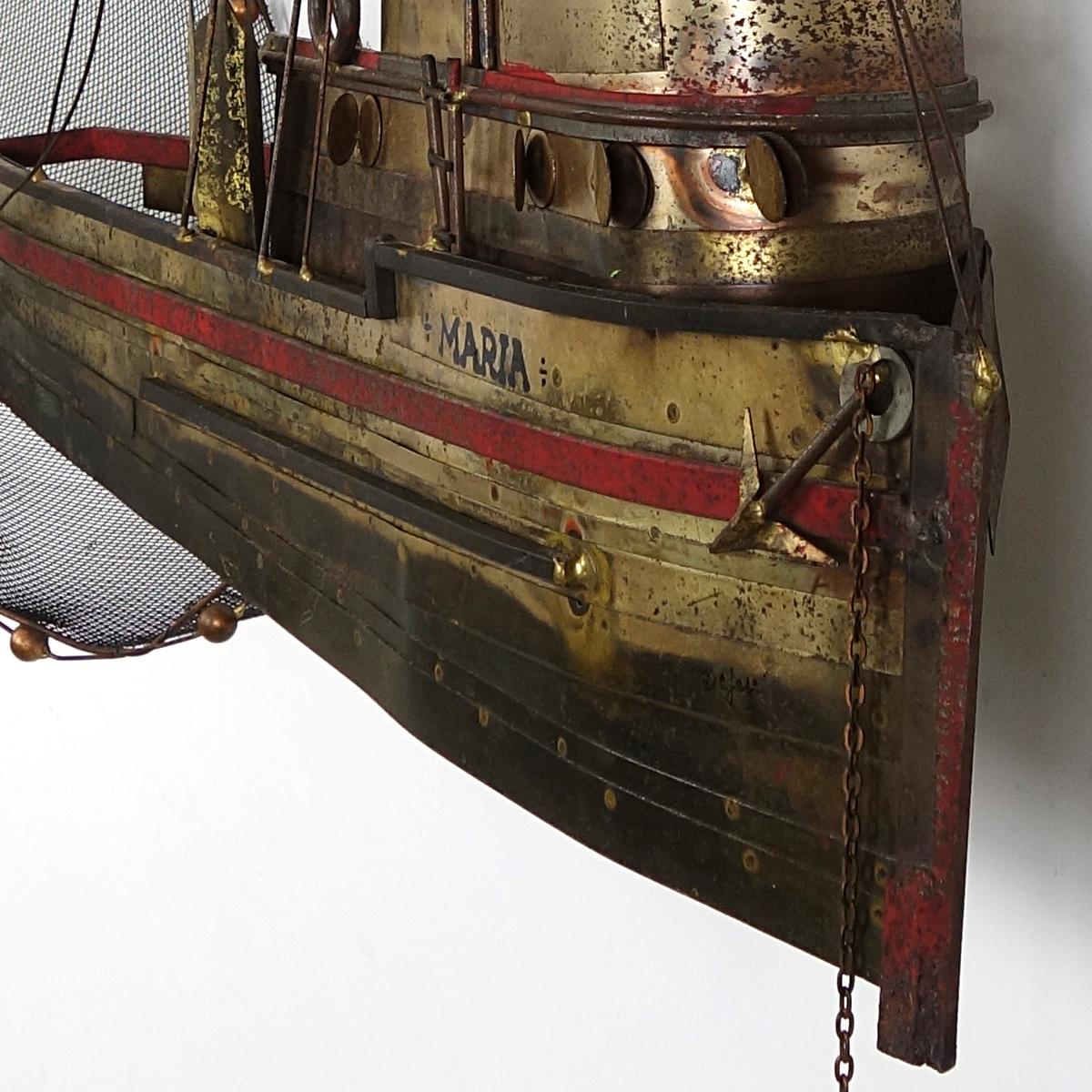 Très grand bateau de pêche en laiton Hollywood Regency « Maria » de Curtis Jer en vente 2