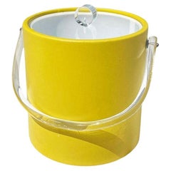 Hollywood Regency Yellow and Lucite Ice Bucket with Acrylic Handle and Lid