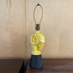 Hollywood Regency Yellow Ceramic Ram's Head Table Lamp