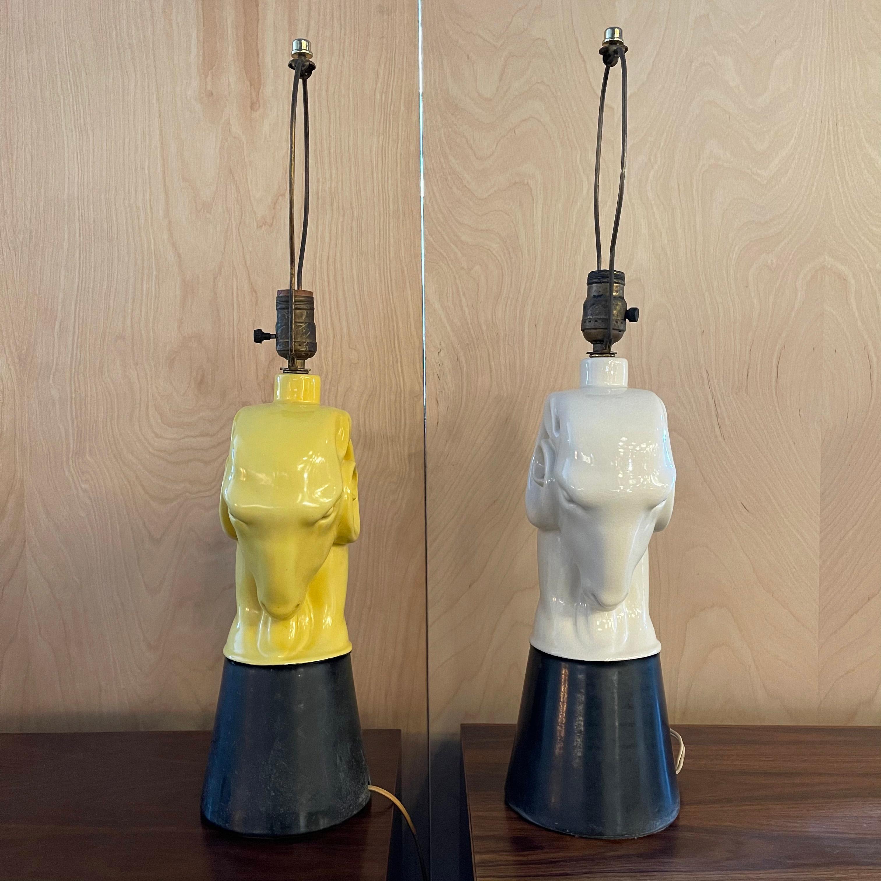 Hollywood Regency Yellow Ceramic Ram's Head Table Lamp 3