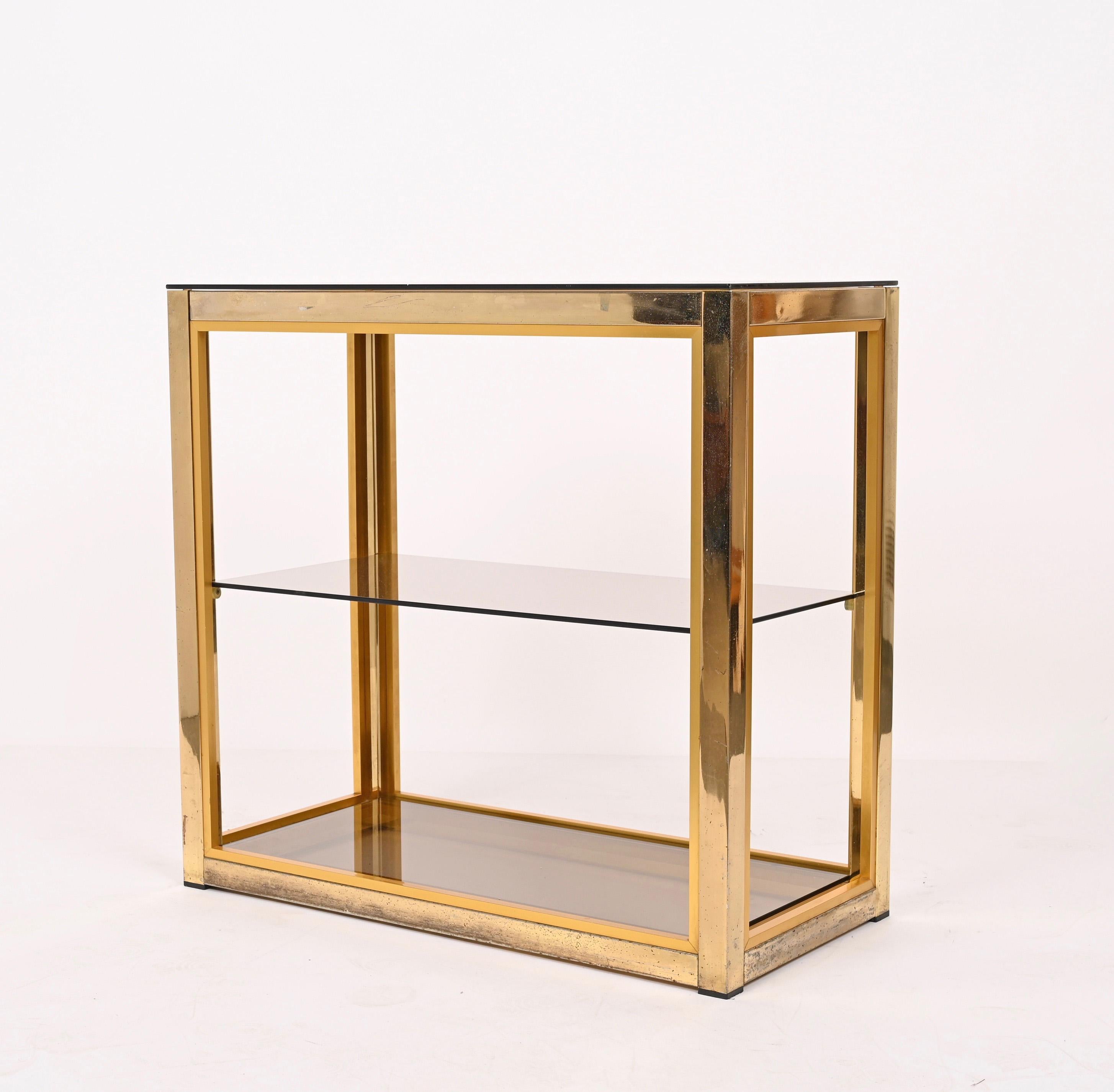 Hollywood Regency Zevi for Rega Gilded Brass Italian Bookcase with Glass Shelves 5