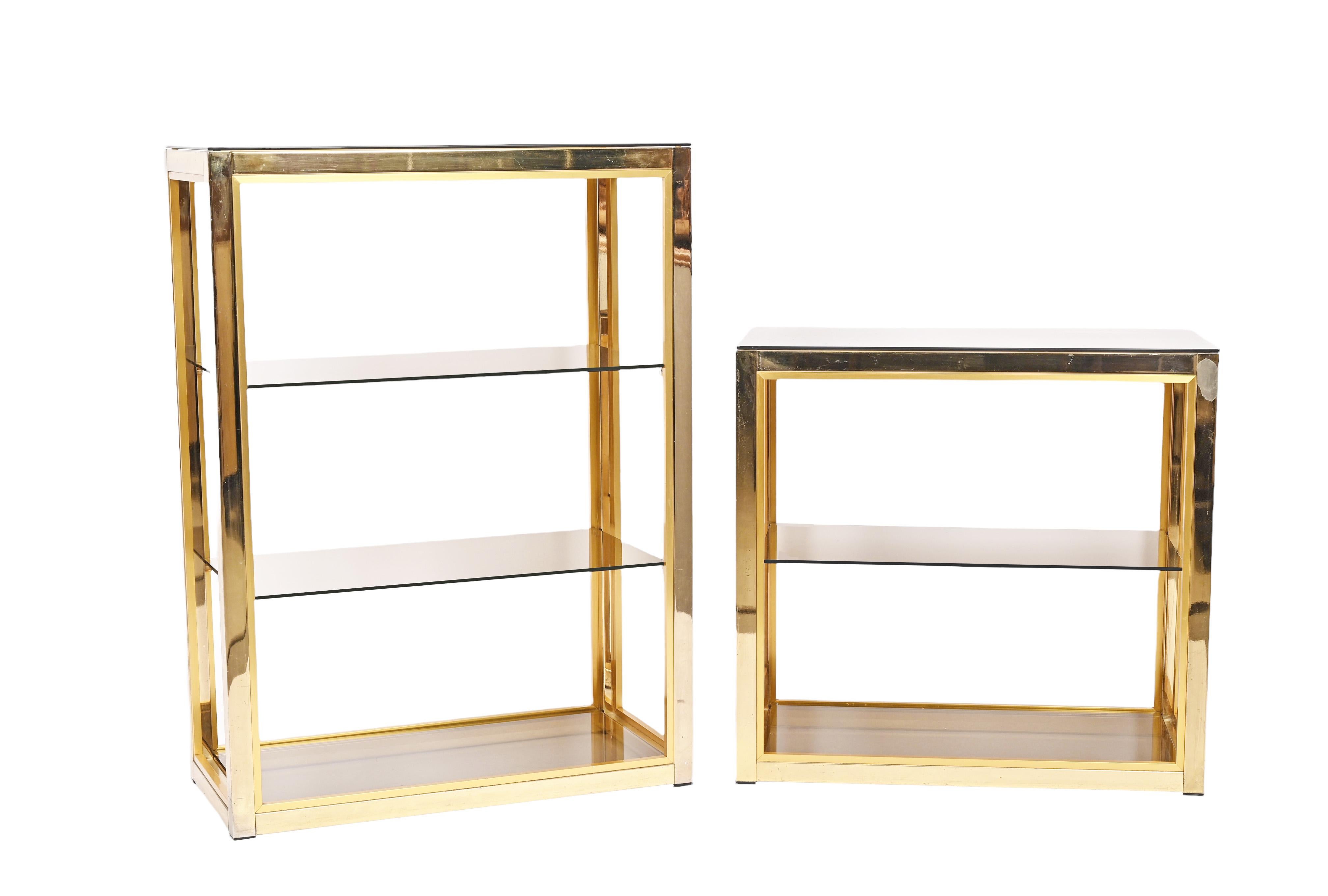 Hollywood Regency Zevi for Rega Gilded Brass Italian Bookcase with Glass Shelves 6