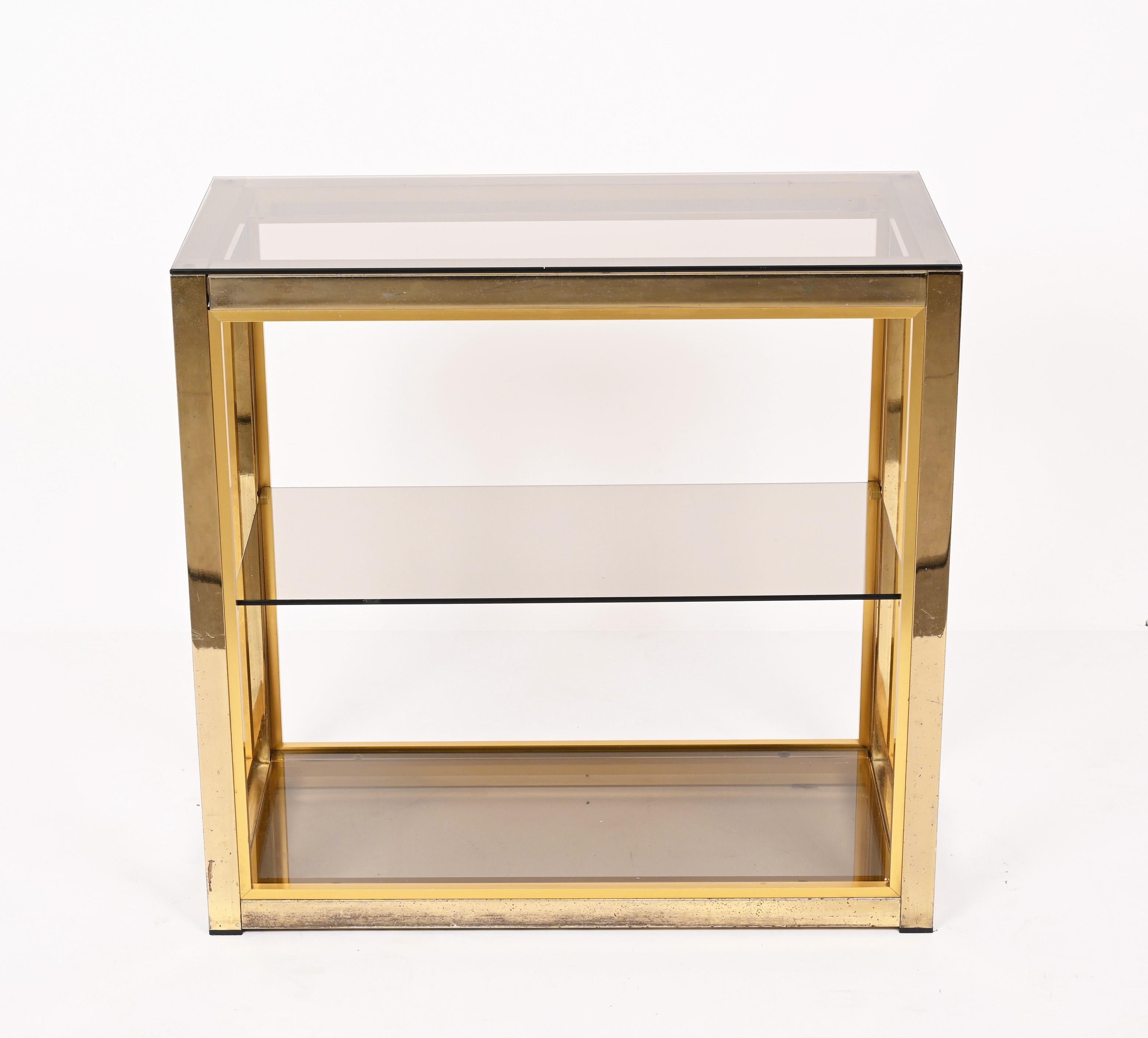 Hollywood Regency Zevi for Rega Gilded Brass Italian Bookcase with Glass Shelves 2