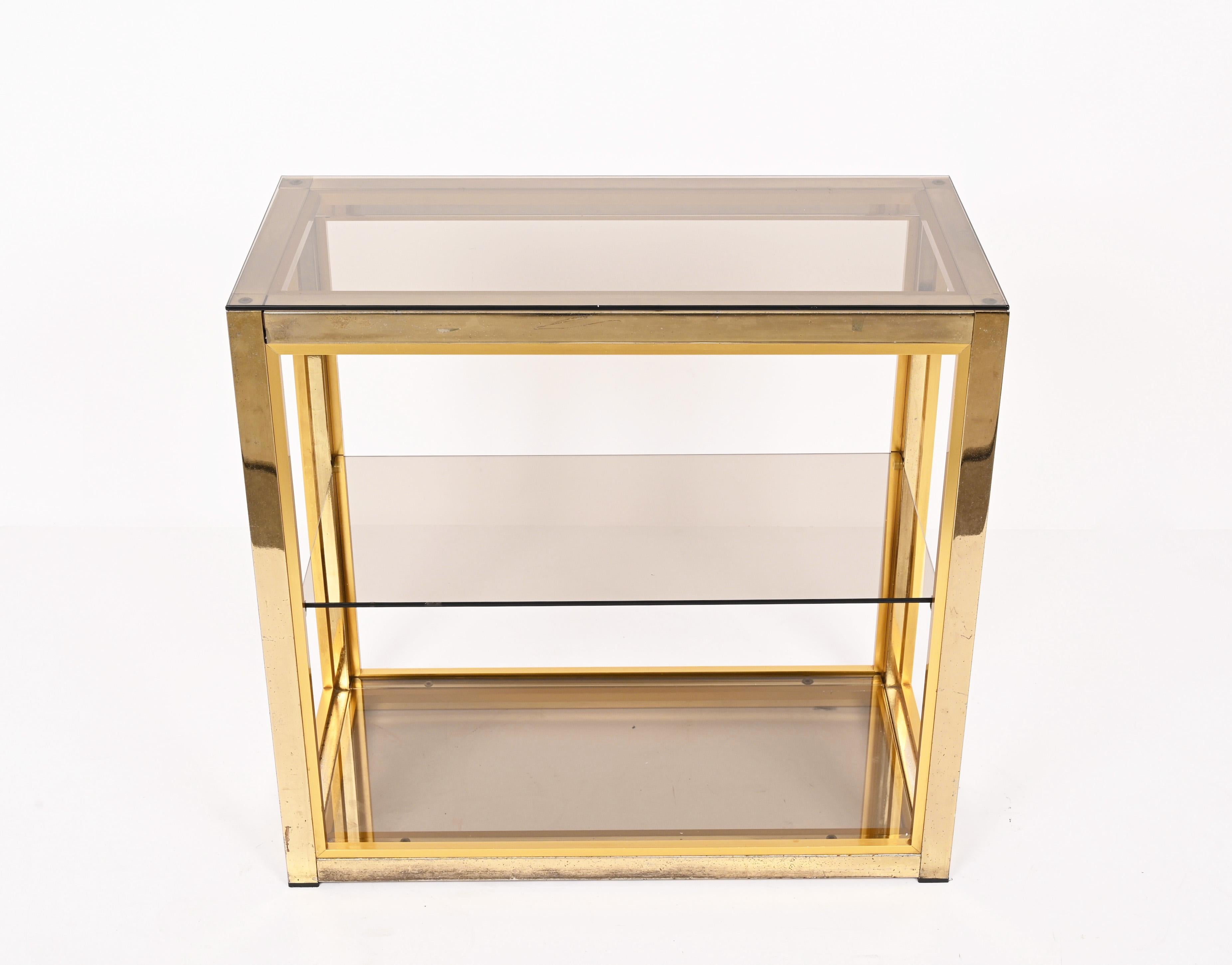 Hollywood Regency Zevi for Rega Gilded Brass Italian Bookcase with Glass Shelves 3