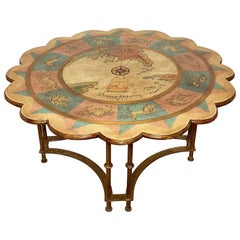 Hollywood Regency Zodiac Themed Coffee Table on Gilt Metal Base, Circa 1960s