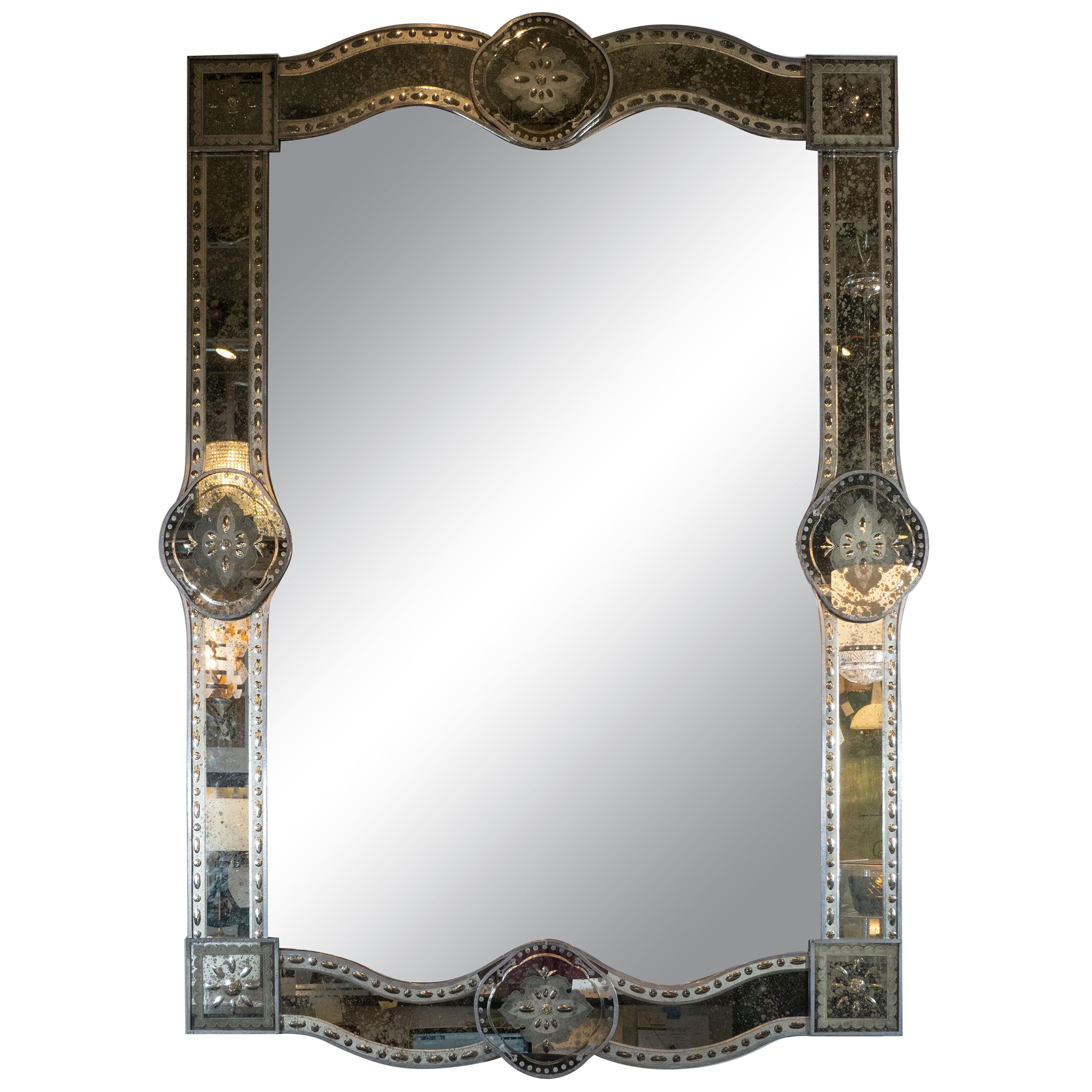Hollywood Reverse Eglomise Chain Beveled Smoked and Antiqued Mirror