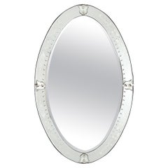 Hollywood Reverse Etched Venetian & Chain Beveled Glass Mirror w/ Floral Details
