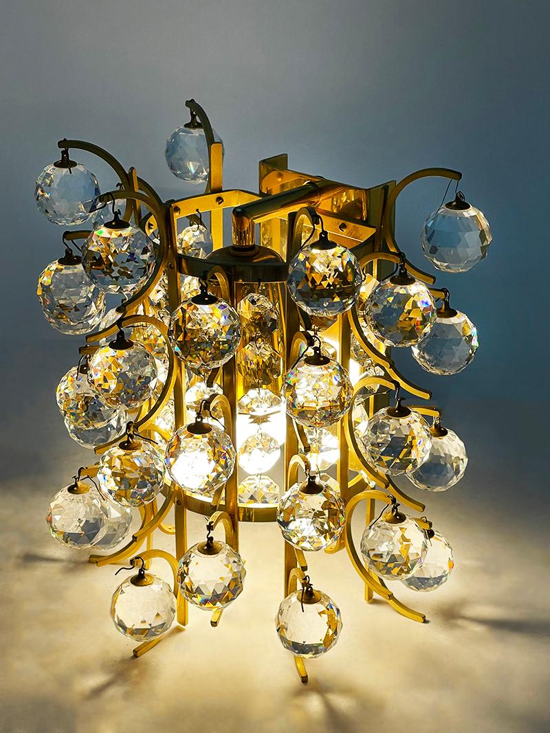 European Hollywood style brass wall lamps with crystal balls For Sale