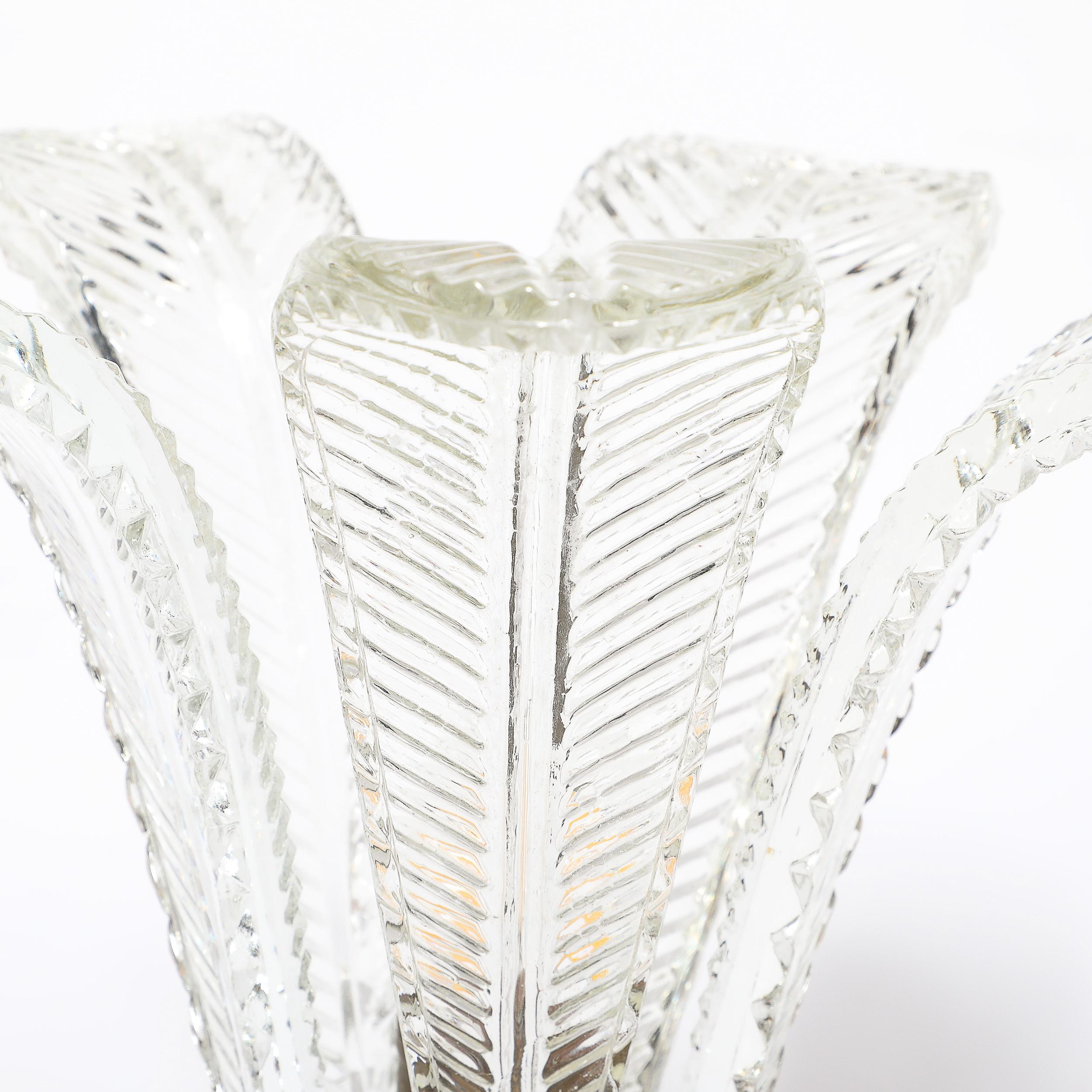 Hollywood Style Cut & Pressed Murano Glass Leaf Form Table Lamp W/ Etched Detail For Sale 9