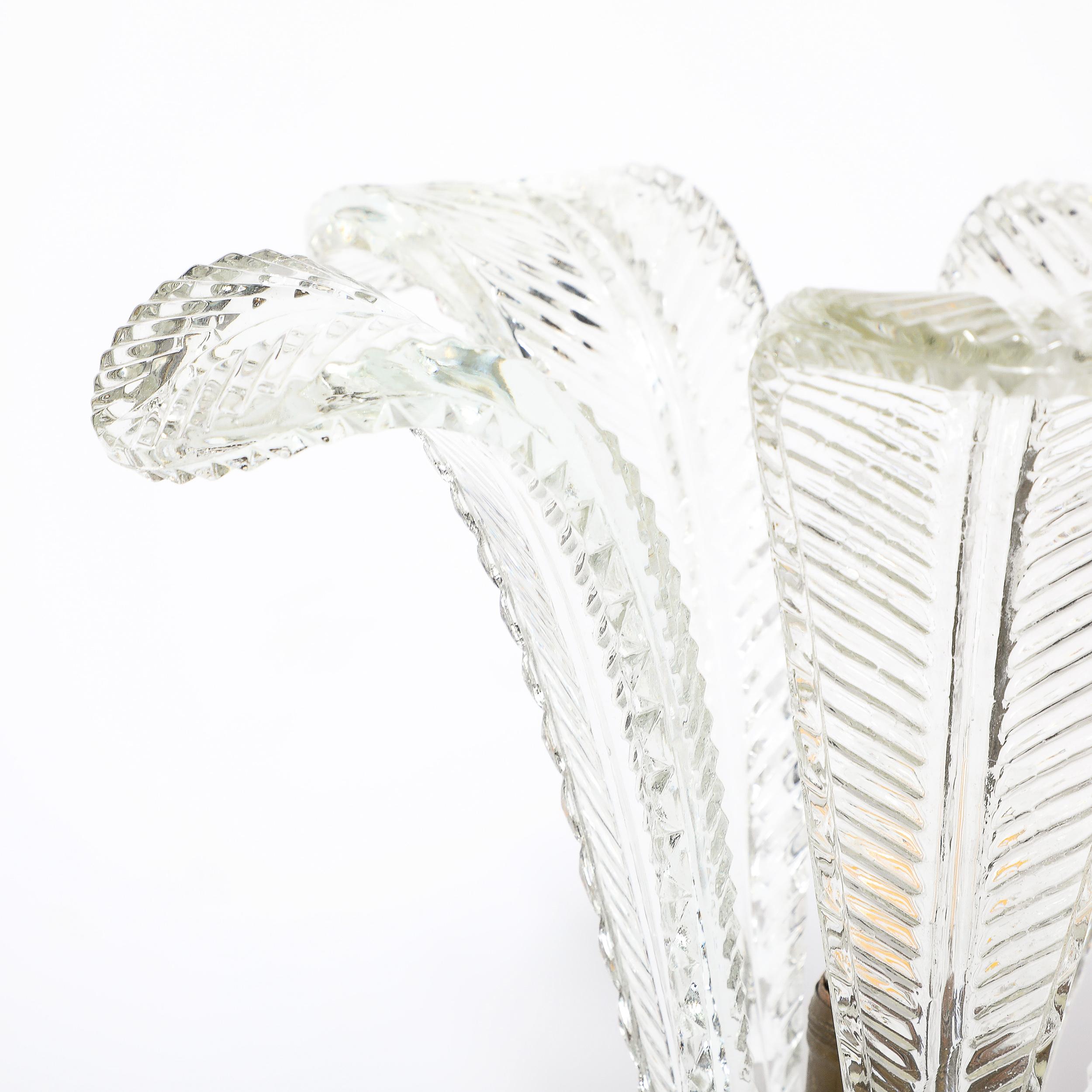 Hollywood Style Cut & Pressed Murano Glass Leaf Form Table Lamp W/ Etched Detail For Sale 10
