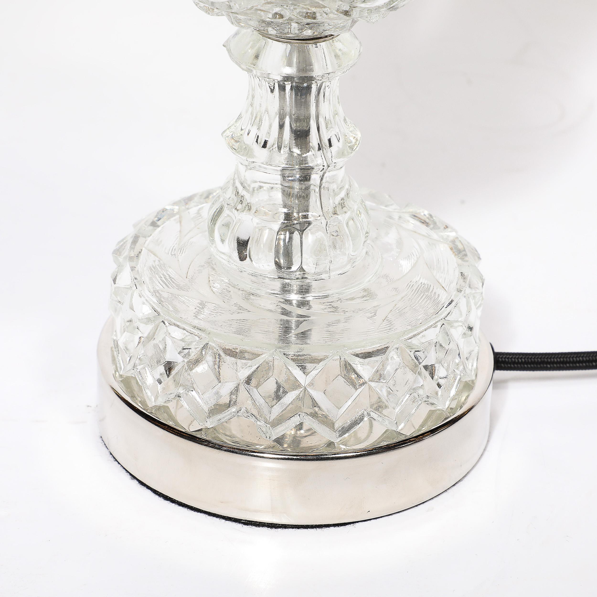 Hollywood Style Cut & Pressed Murano Glass Leaf Form Table Lamp W/ Etched Detail For Sale 12