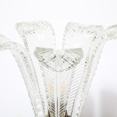Hollywood Style Cut & Pressed Murano Glass Leaf Form Table Lamp W/ Etched Detail