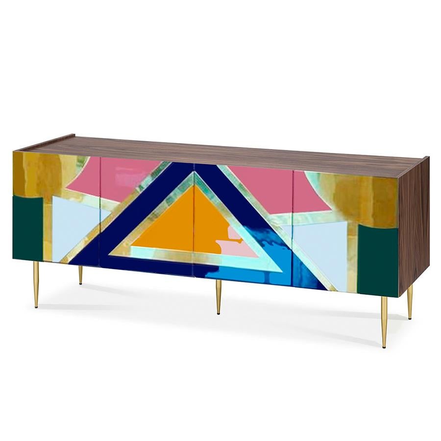 21st Century Art Deco High Gloss Lacquered and Brass Yucatan Sideboard Handmade In New Condition For Sale In Madrid, ES