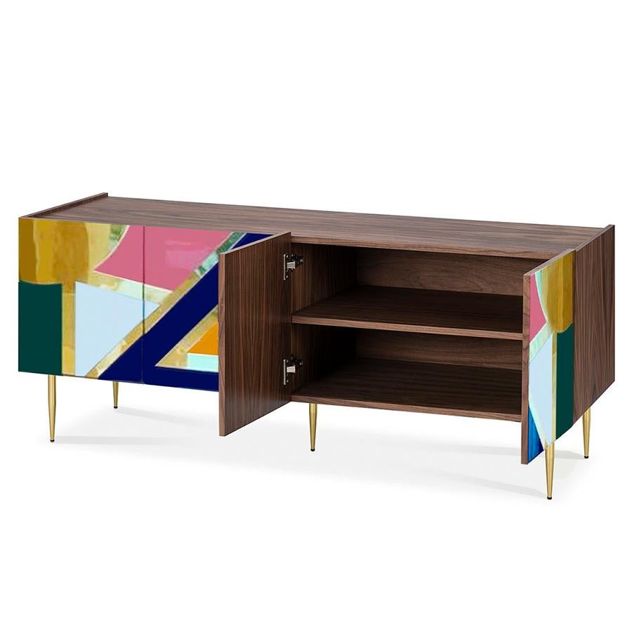 Contemporary 21st Century Art Deco High Gloss Lacquered and Brass Yucatan Sideboard Handmade For Sale