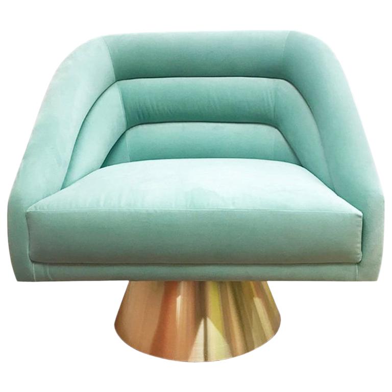 Hollywood Style Mint Velvet and Polished Brass Base Accent Swift Chair Chicago