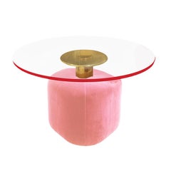 21st Century Hollywood Style Pink Velvet and Polished Brass Miami Dining Table