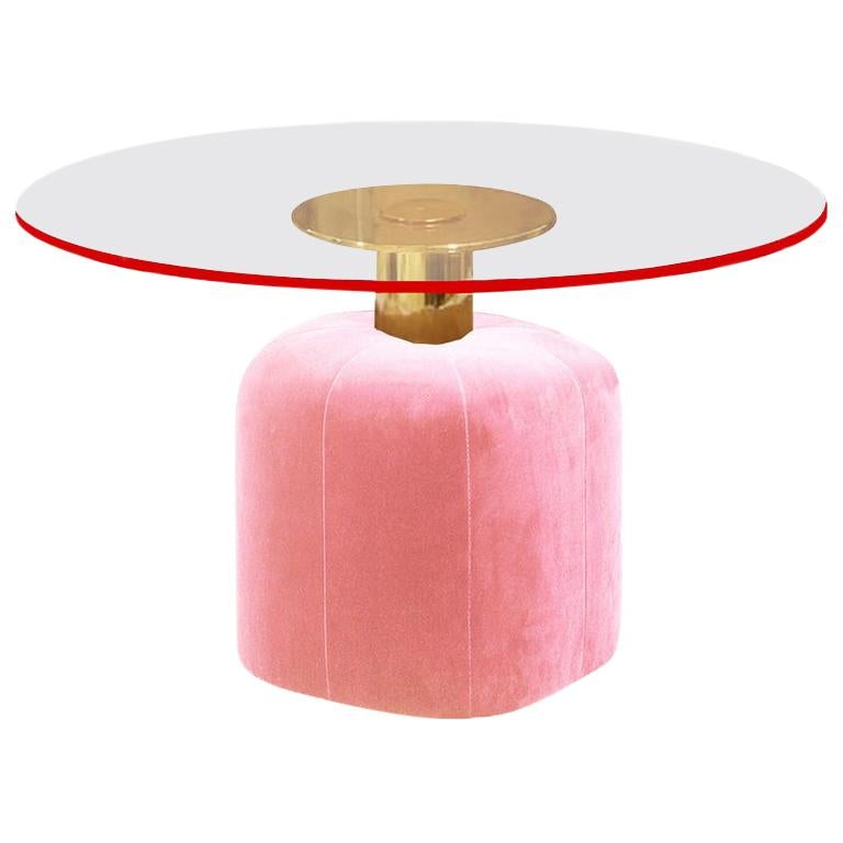 21st Century Hollywood Style Pink Velvet and Polished Brass Miami Dining Table 