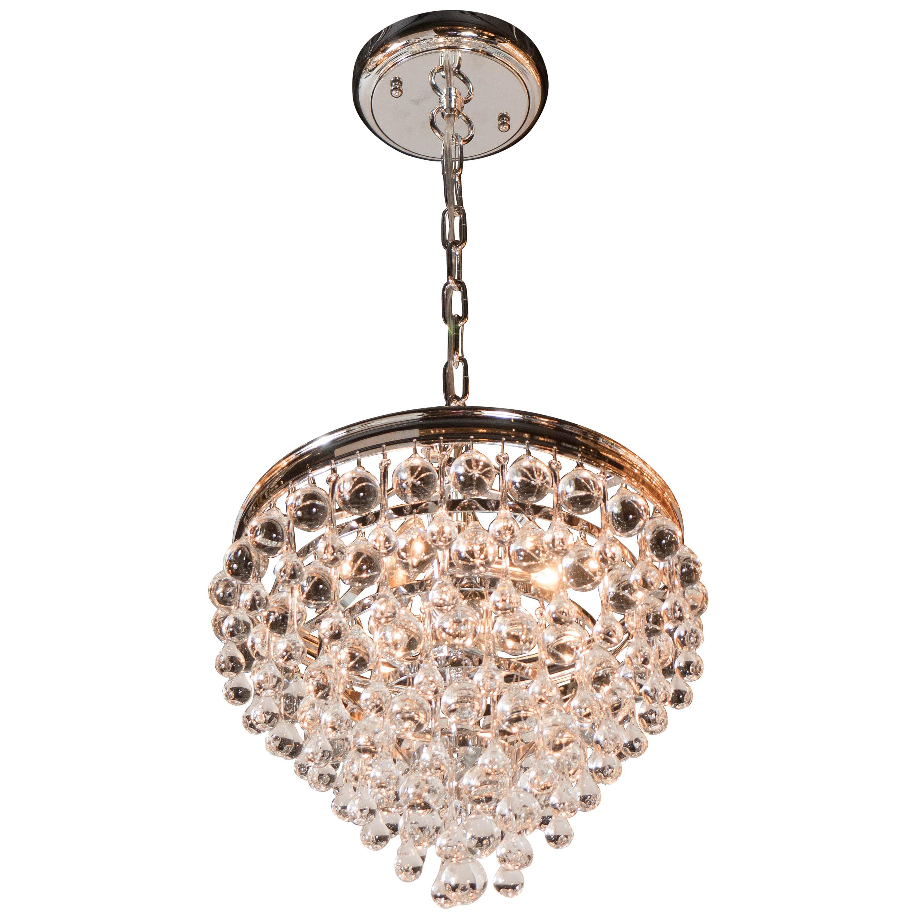 Hollywood Teardrop and Crystal Ball Chandelier in Nickel and Handblown Glass