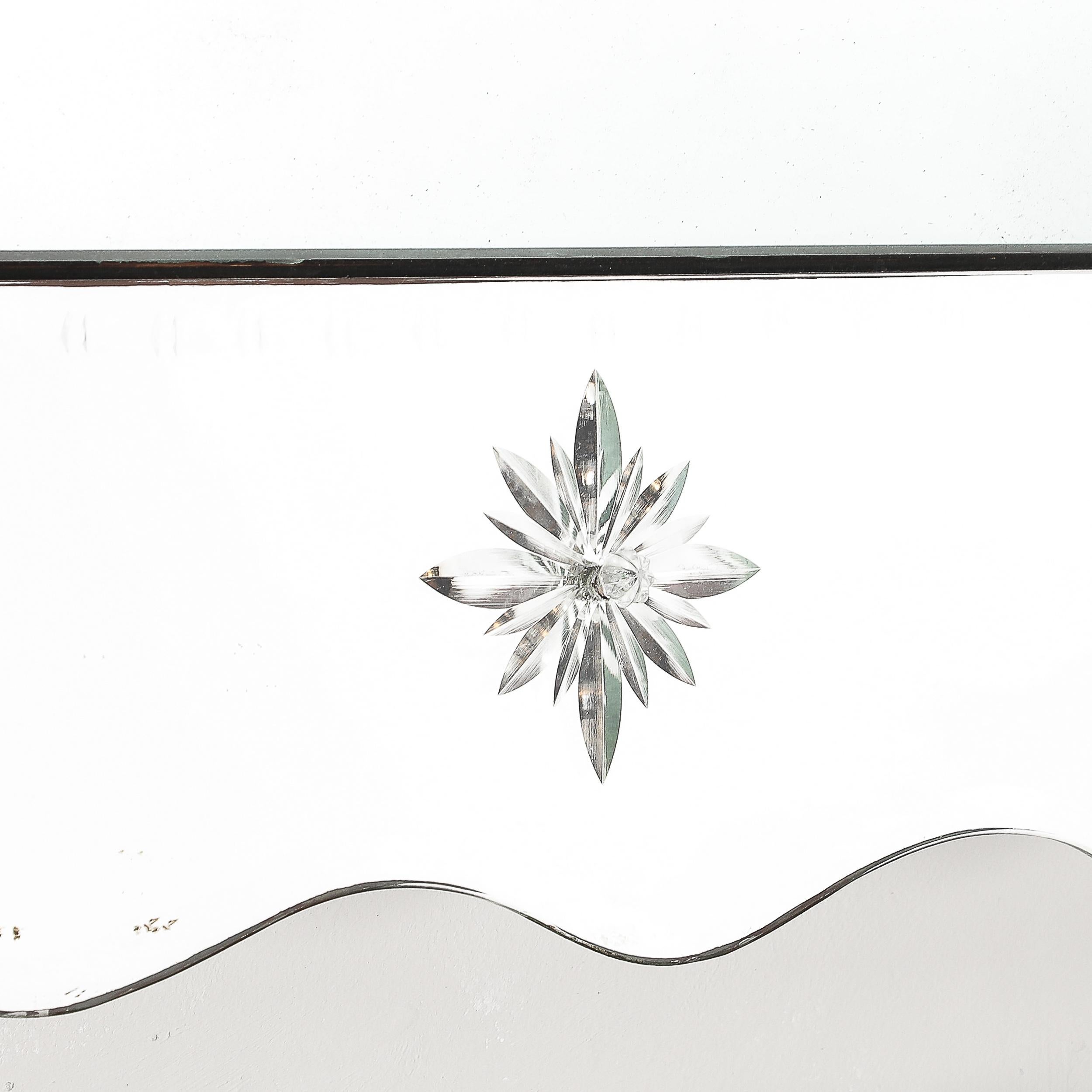 Hollywood Venetian Glass Scalloped Shadowbox Beveled Mirror W/ Reversed Etching For Sale 4