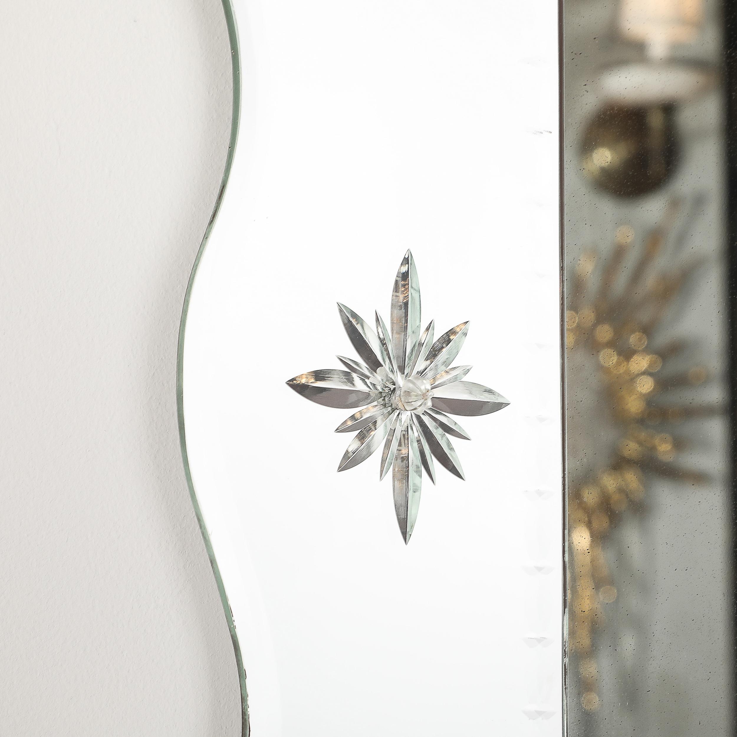 Hollywood Venetian Glass Scalloped Shadowbox Beveled Mirror W/ Reversed Etching For Sale 2
