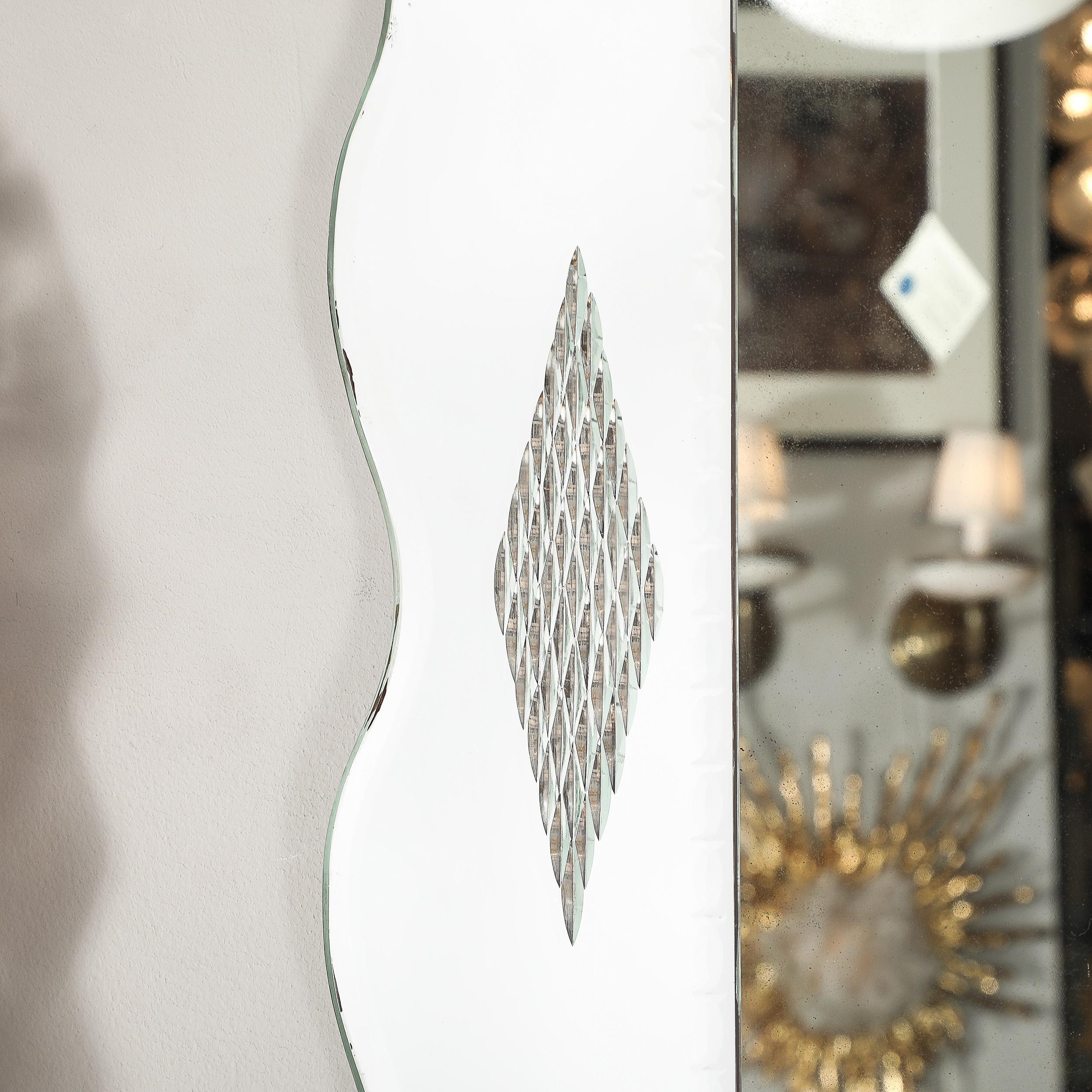 Hollywood Venetian Glass Scalloped Shadowbox Beveled Mirror W/ Reversed Etching For Sale 3