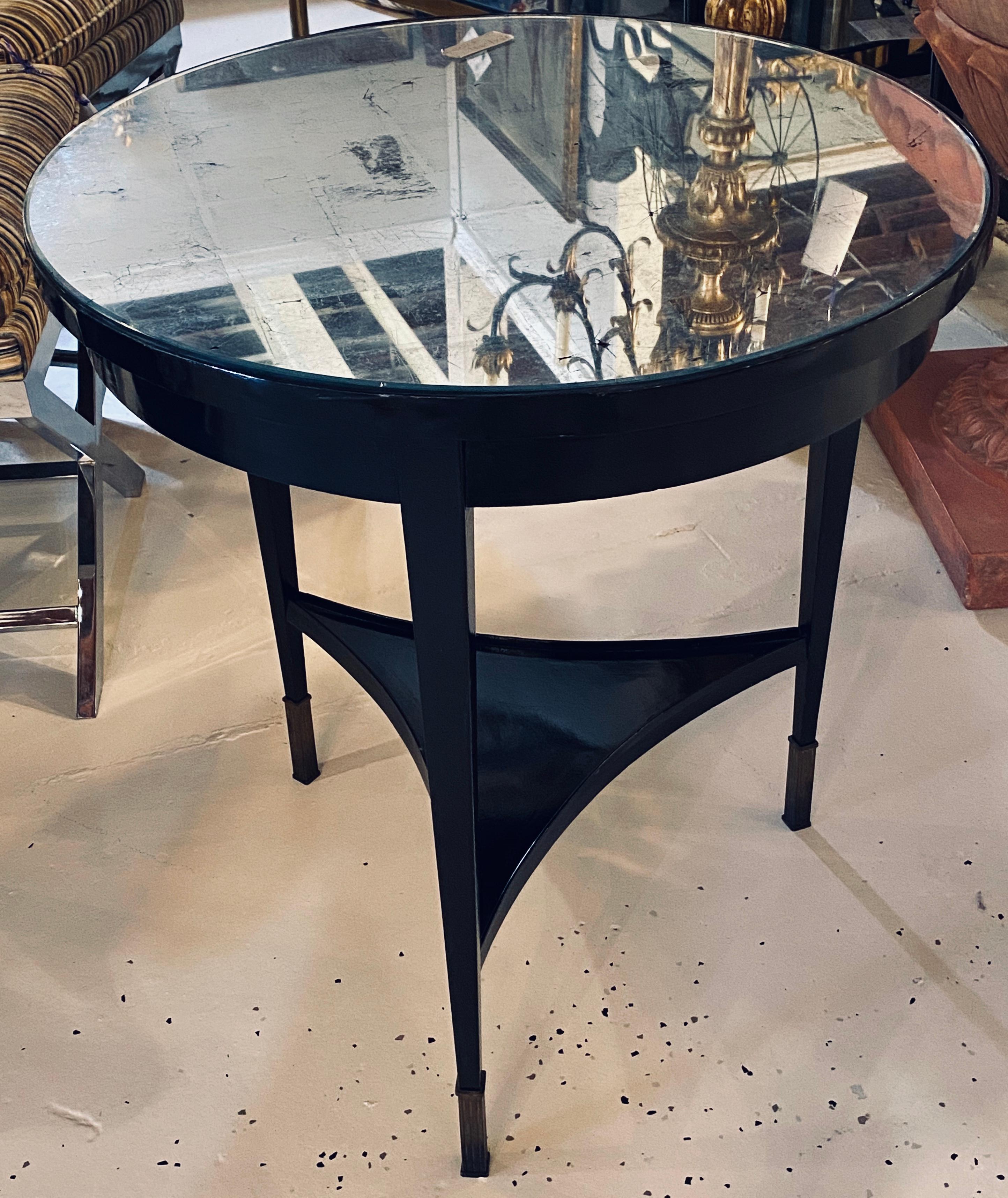 Hollywood Regency Style Ebonized Silver Gilt Mirror Top Center or End Table 8