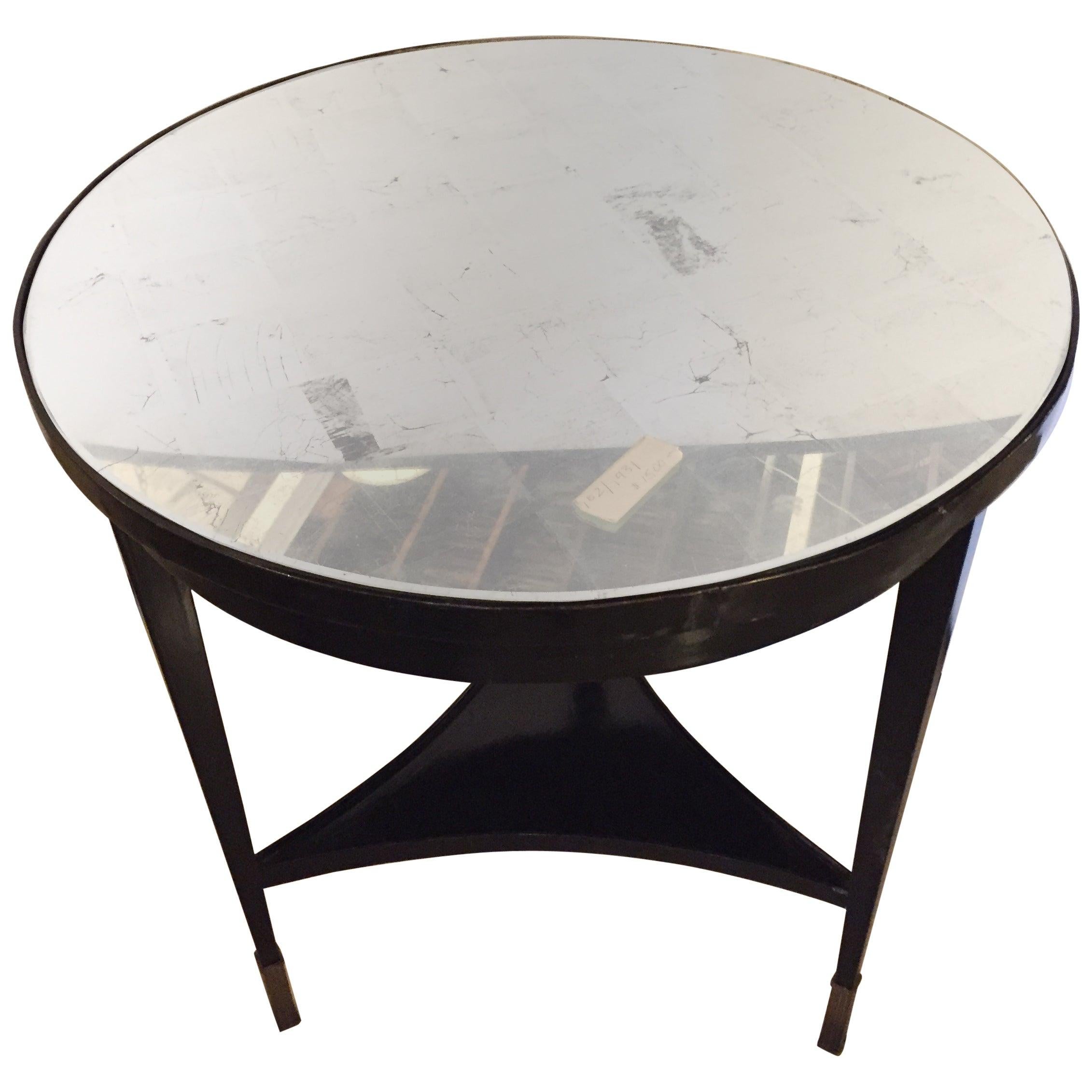 Hollywood Regency Style Ebonized Silver Gilt Mirror Top Center or End Table