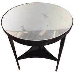 Hollywood Regency Style Ebonized Silver Gilt Mirror Top Center or End Table