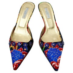 Hollywould Floral Silk Mule Kitten Heels With Crystal Embellishments circa Y2K