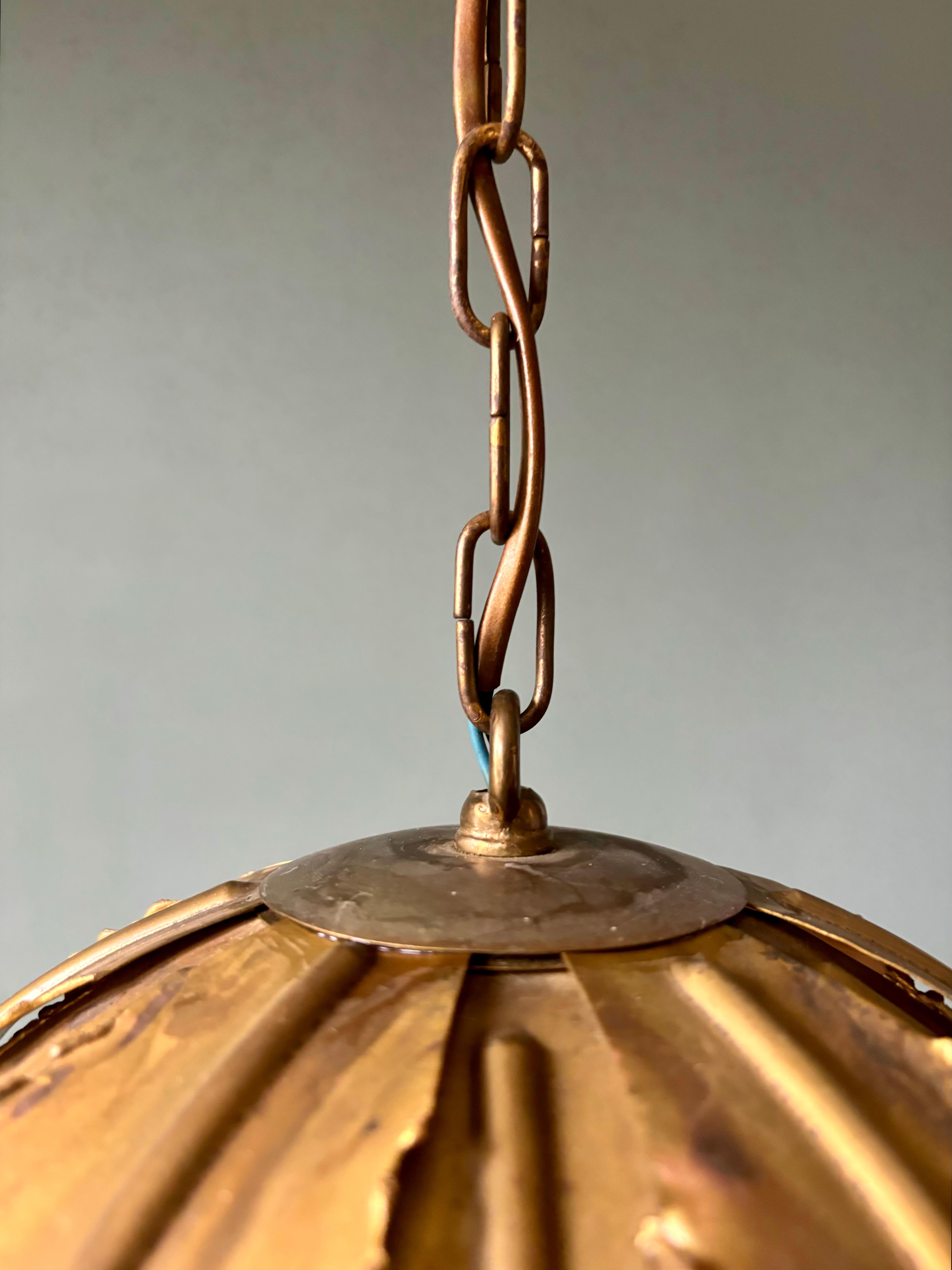 Holm Sorensen 1960s Brutalist Golden Brass Poppy Pendant For Sale 4