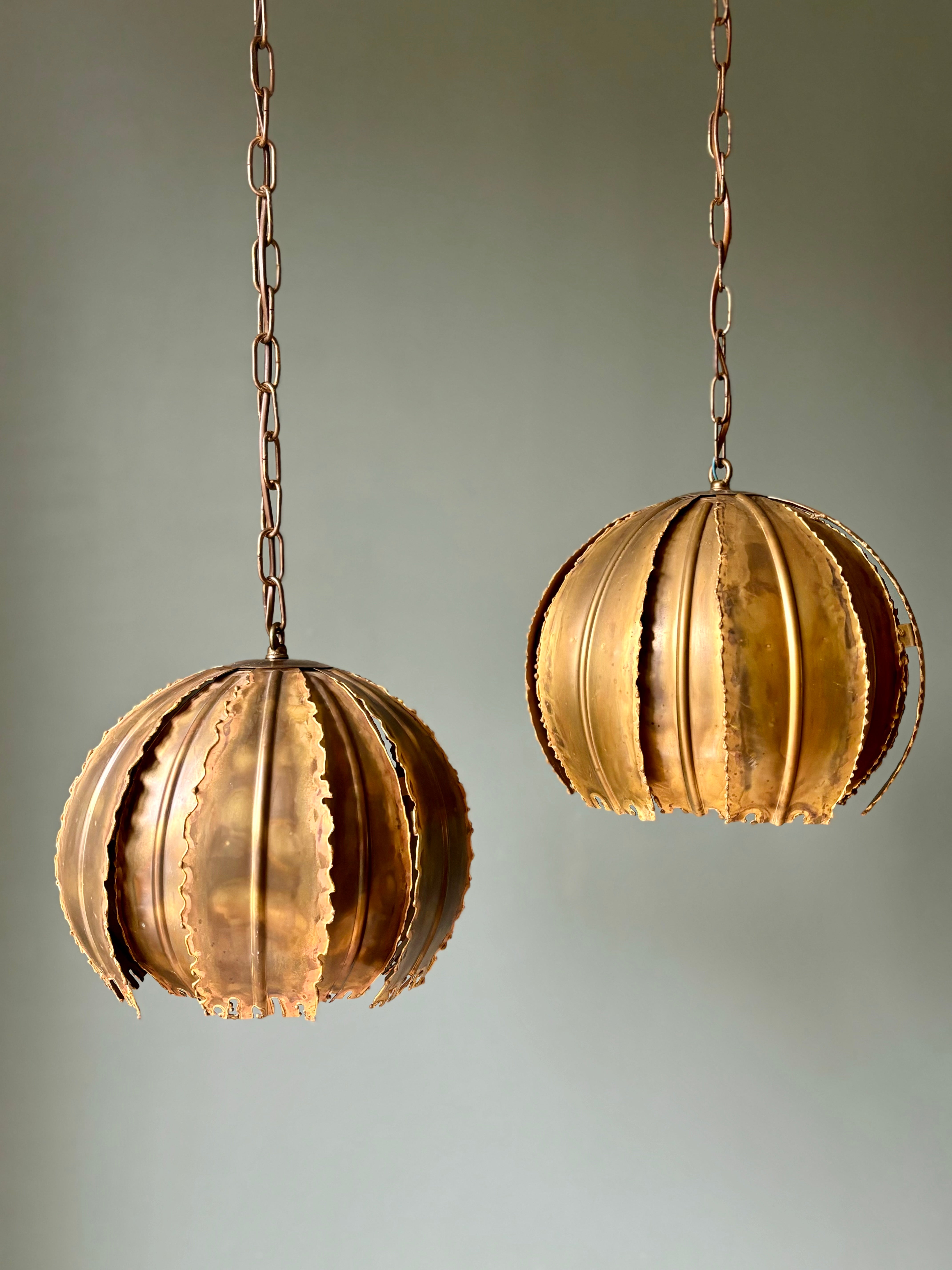 Danish Holm Sorensen Brutalist Golden Brass Poppy Pendant, 1960s For Sale