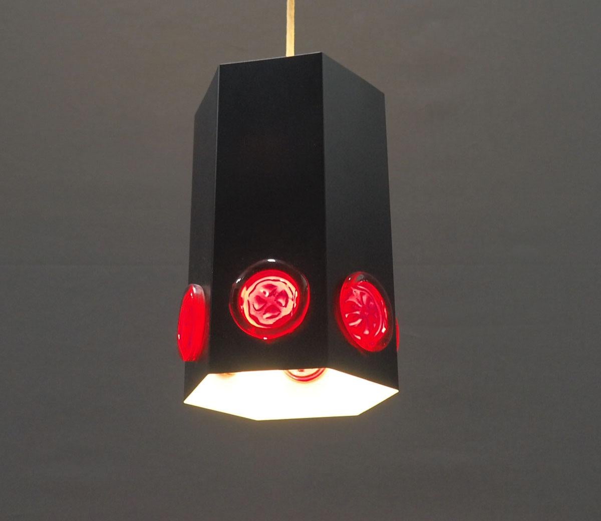 Danois Holm Sørensen lampe suspendue en métal noir avec verre, 1960s en vente