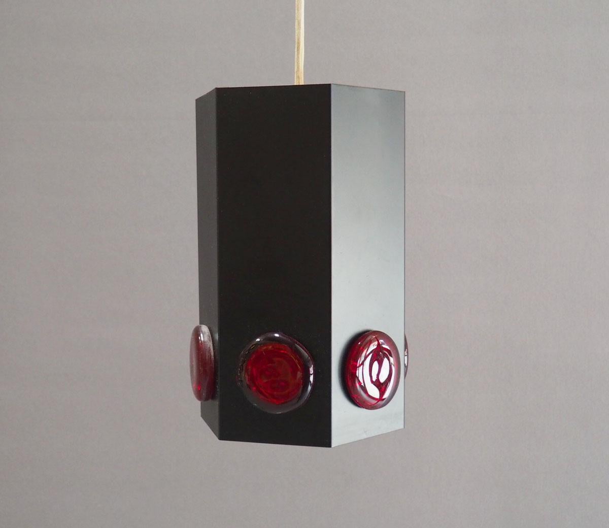 Mid-20th Century Holm Sørensen black metal hanging lamp with glass, 1960s For Sale