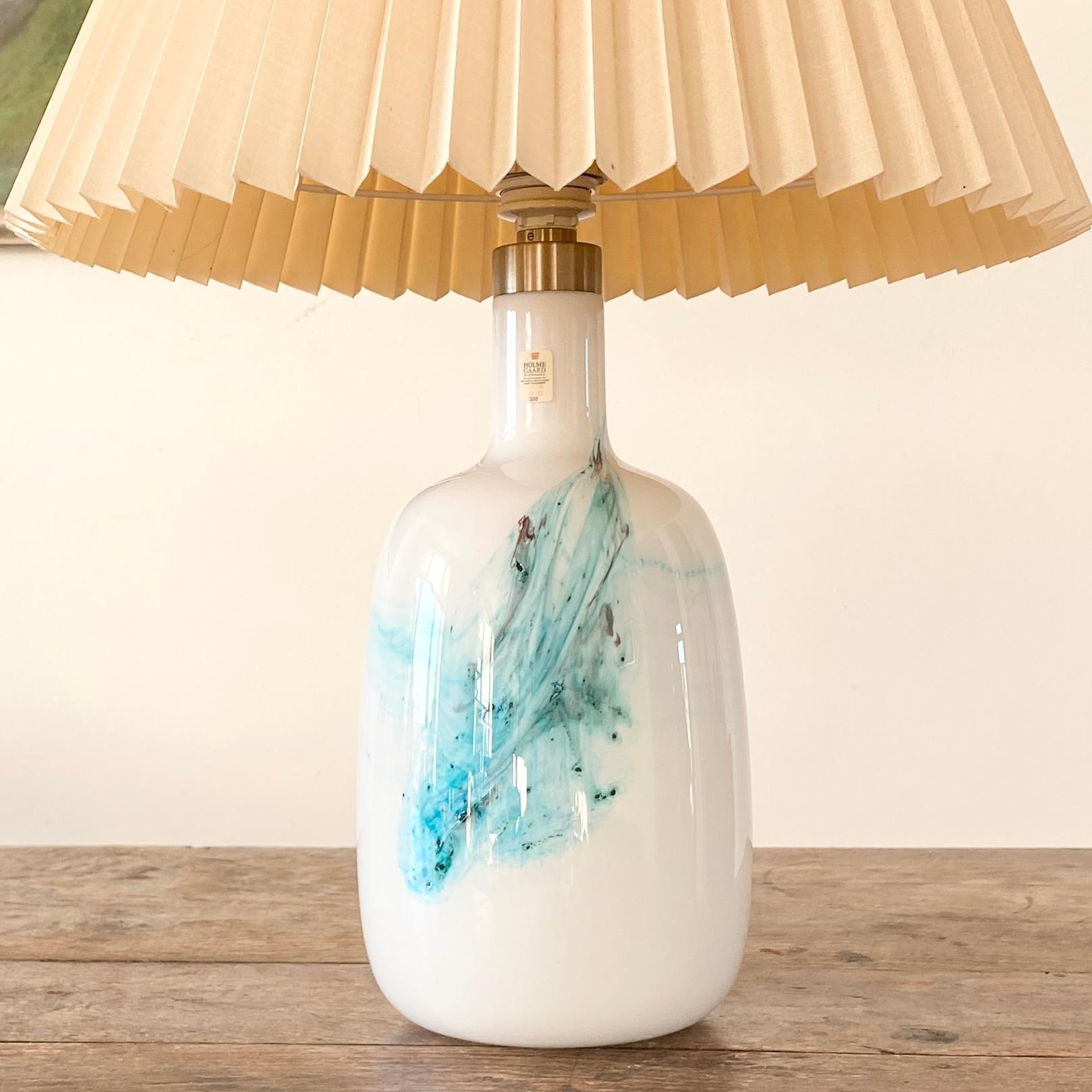 Holmegaard Art Glass Lamp in White and Turquoise Opaline by Michael Bang For Sale 1
