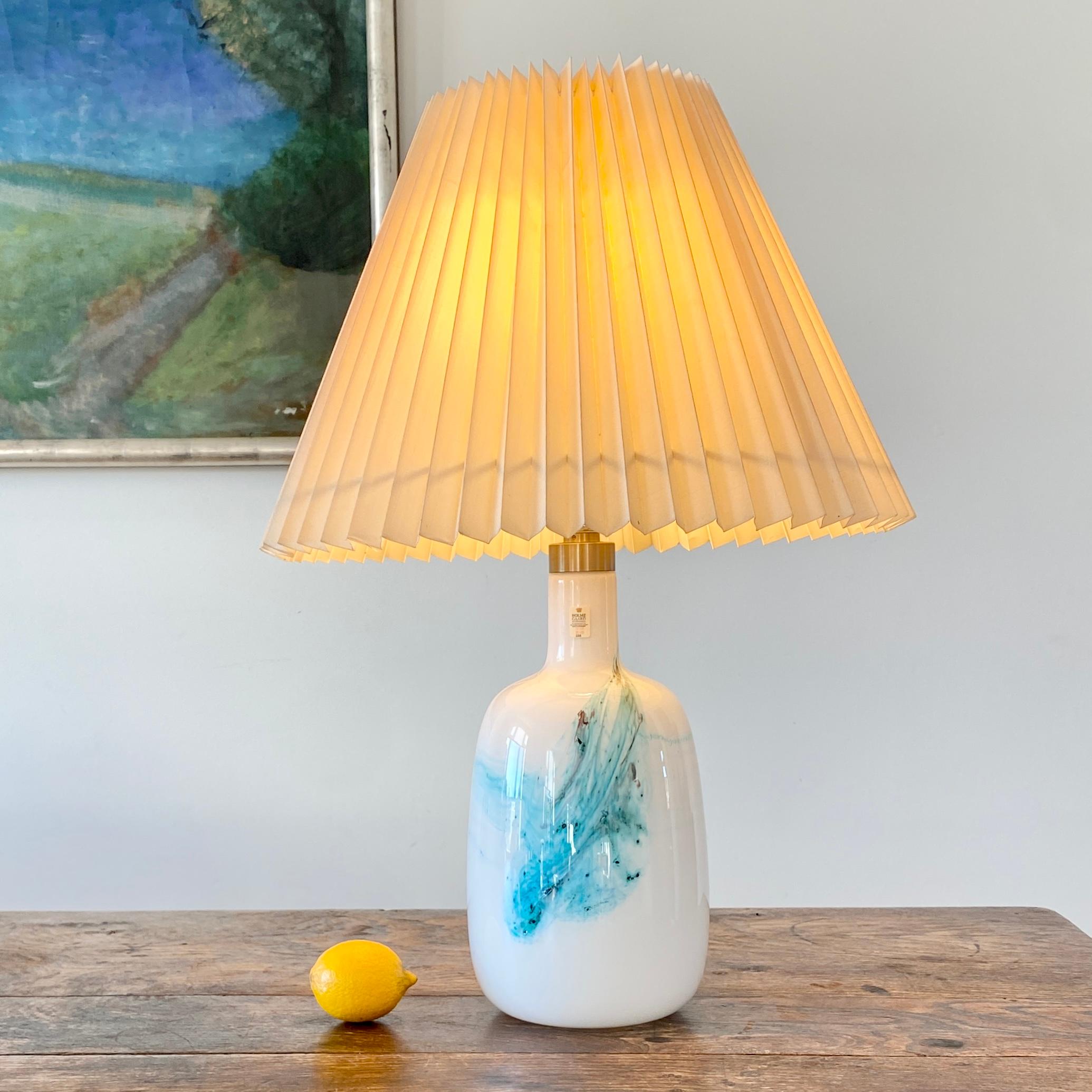 Holmegaard Art Glass Lamp in White and Turquoise Opaline by Michael Bang For Sale 5