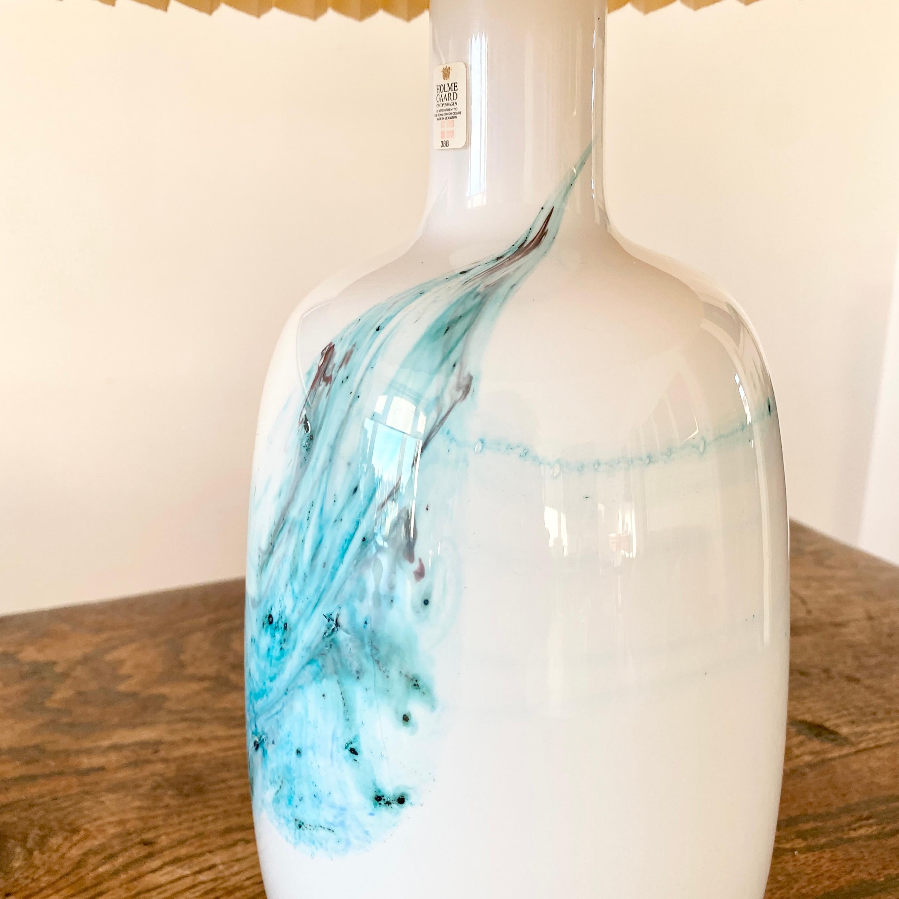 Holmegaard Art Glass Lamp in White and Turquoise Opaline by Michael Bang In Good Condition For Sale In Haddonfield, NJ