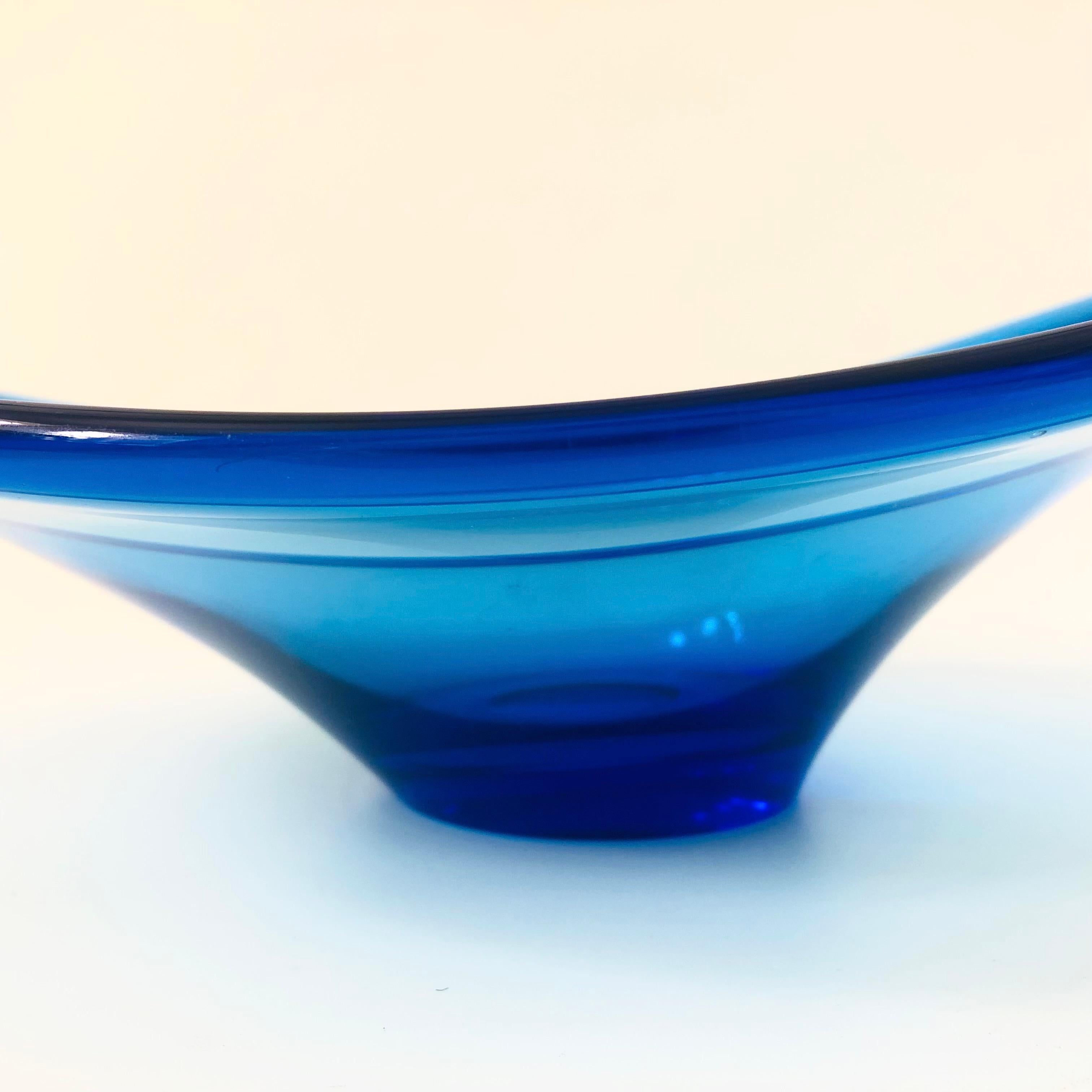 Holmegaard Blue Art Glass Bowl For Sale 1