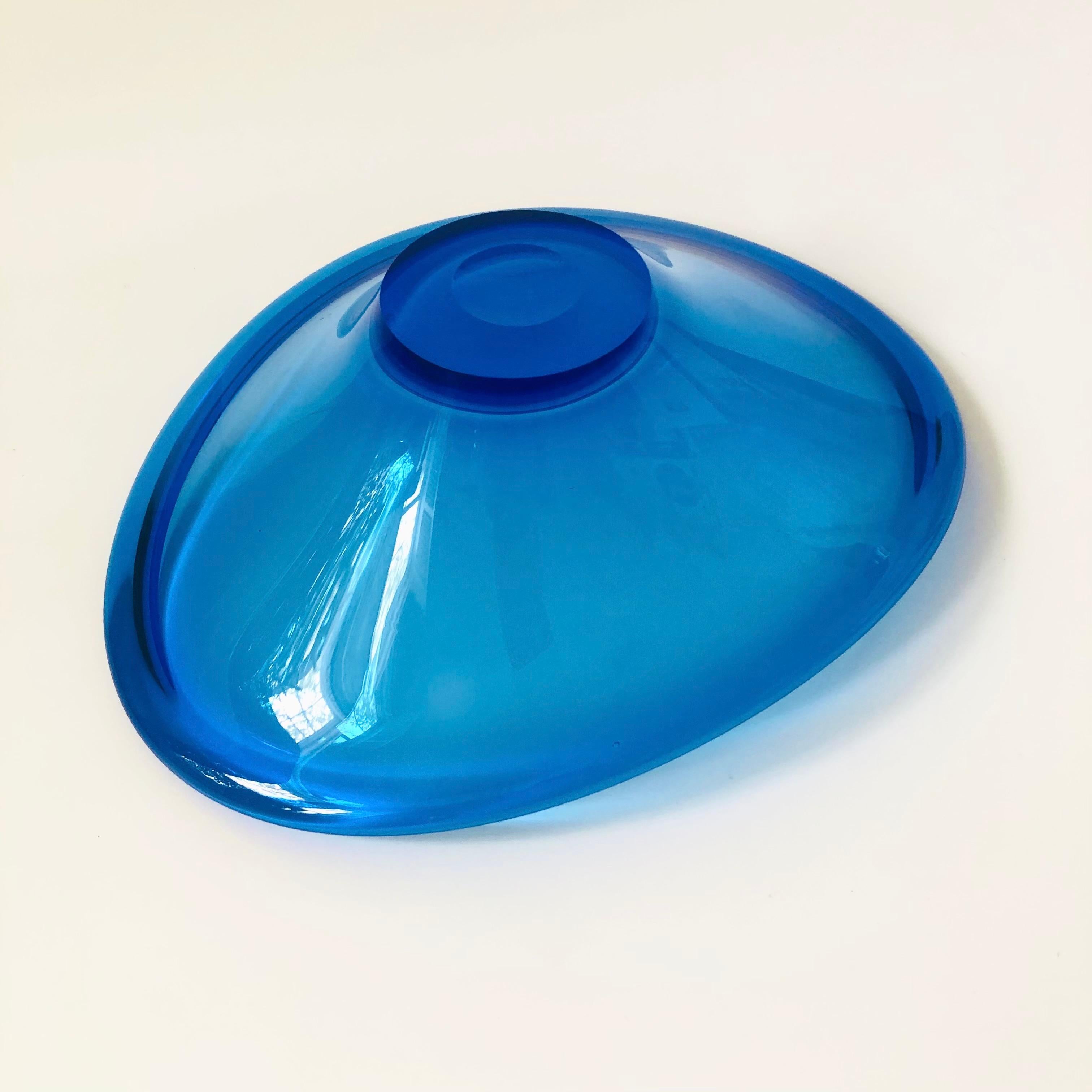 Holmegaard Blue Art Glass Bowl For Sale 2