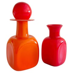 Holmegaard by Per Lutken Hand-Blown Vintage Scandinavian Art Glass Bottles 1960s