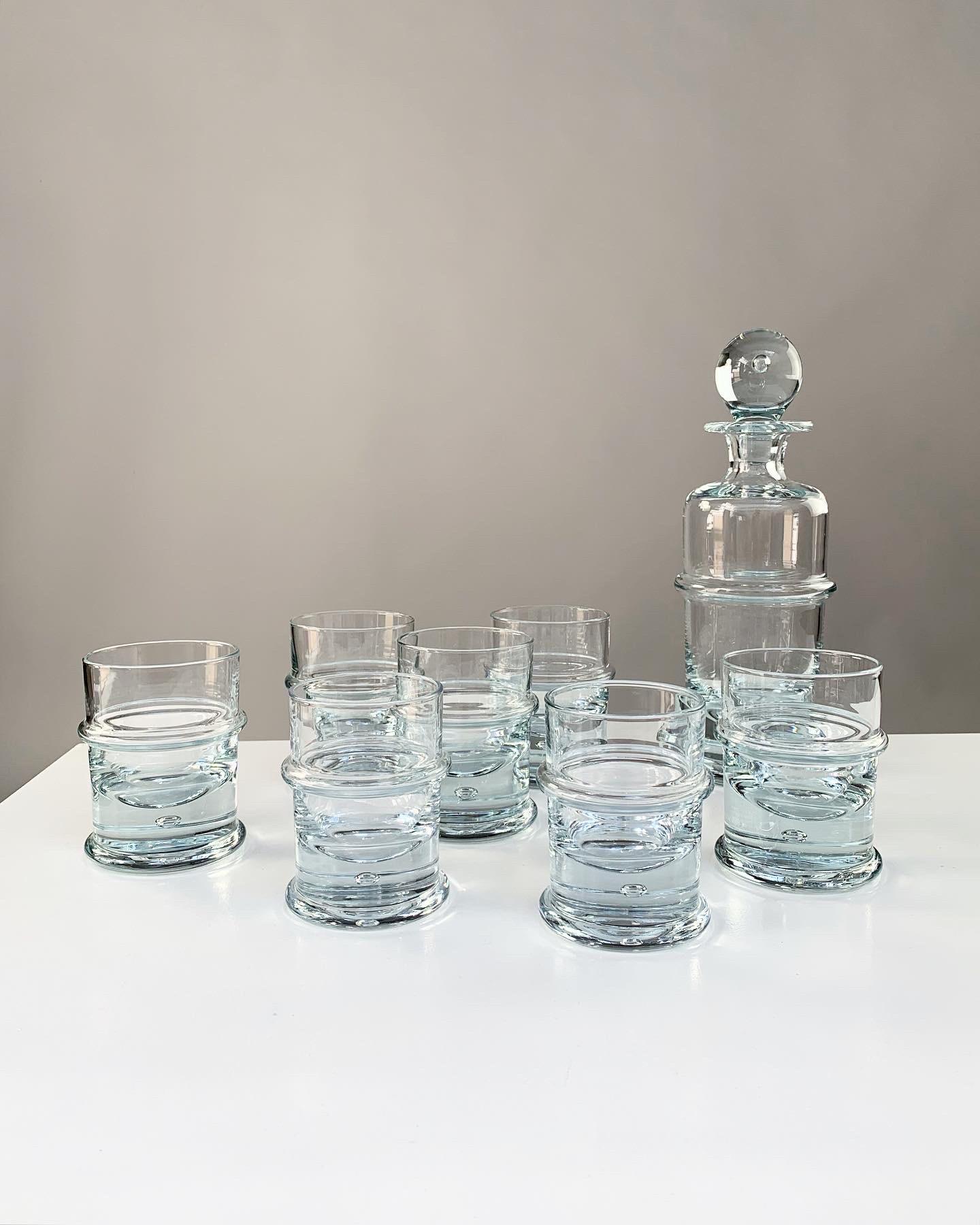 Mid-Century Modern Holmegaard Crystal Glass Decanter Bottle & Tumbler Glasses Regiment Sidse Werner