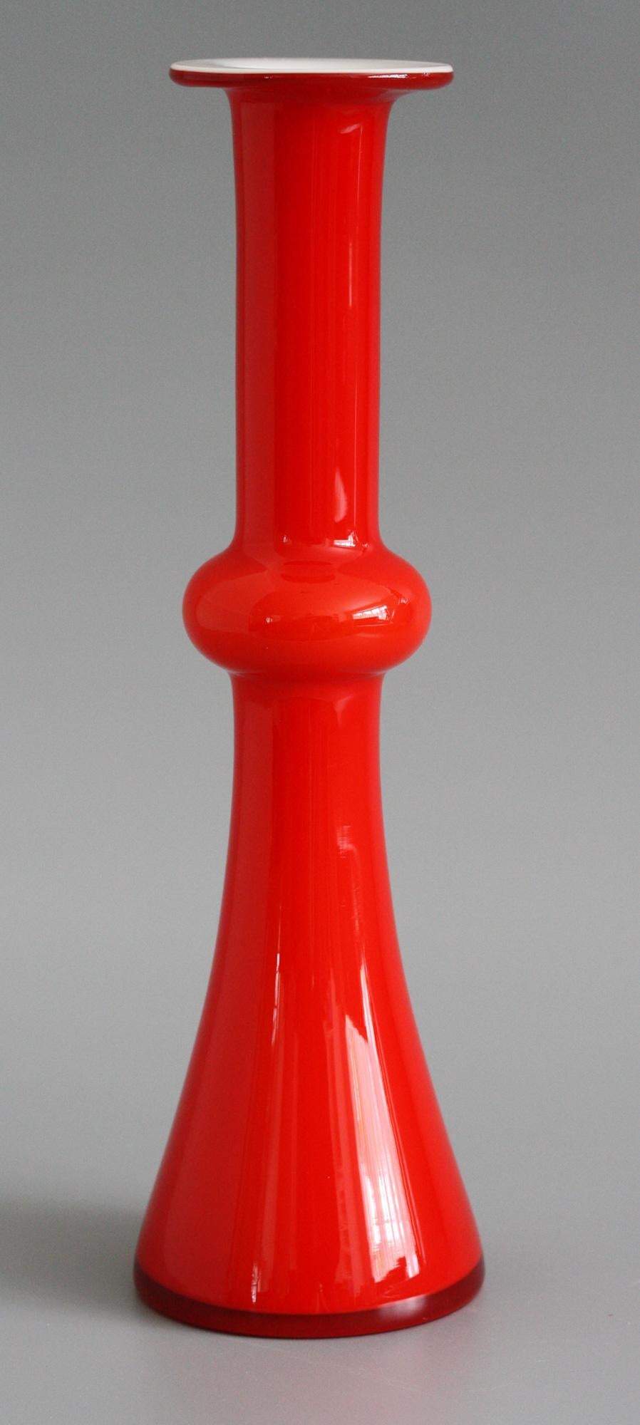 Mid-Century Modern Holmegaard Danish Carnaby Red Overlay Glass Knuckle Vase by Christer Holmgren