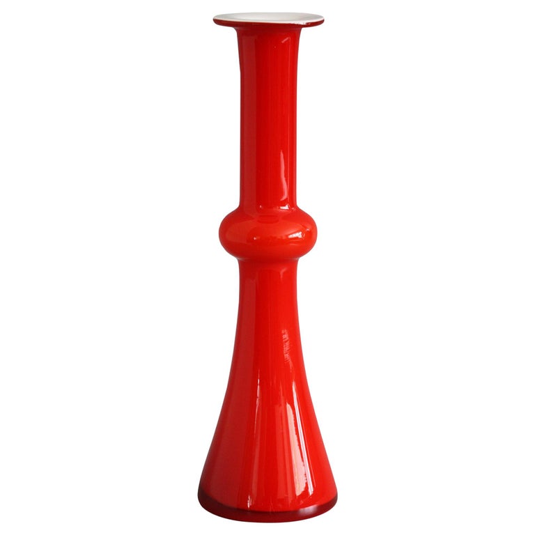 Holmegaard Danish Carnaby Red Overlay Glass Knuckle Vase by Christer Holmgren For Sale