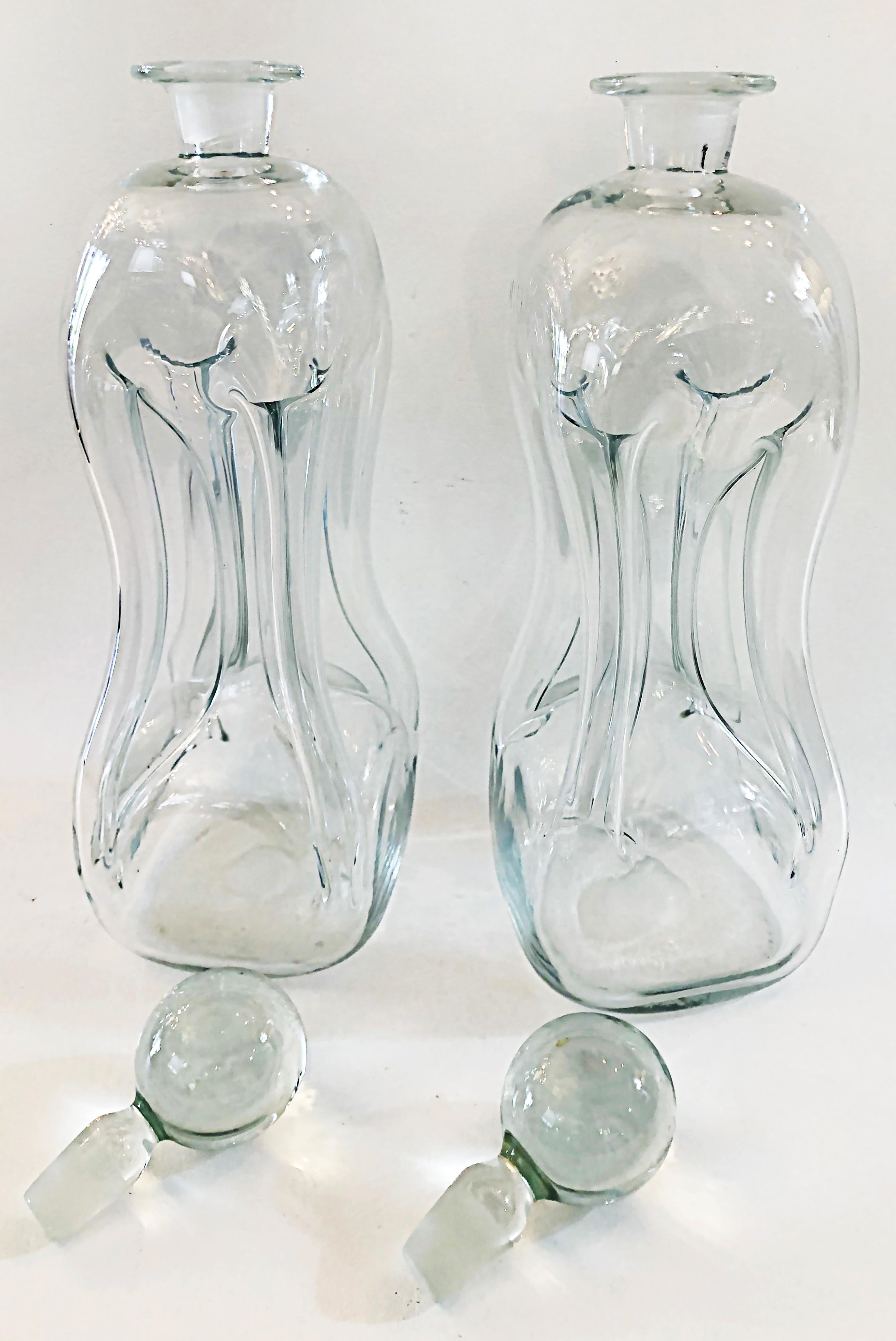 Scandinavian Modern Holmegaard Danish Jacob E. Bang Decanters/Stoppers, 1960s, Pair For Sale