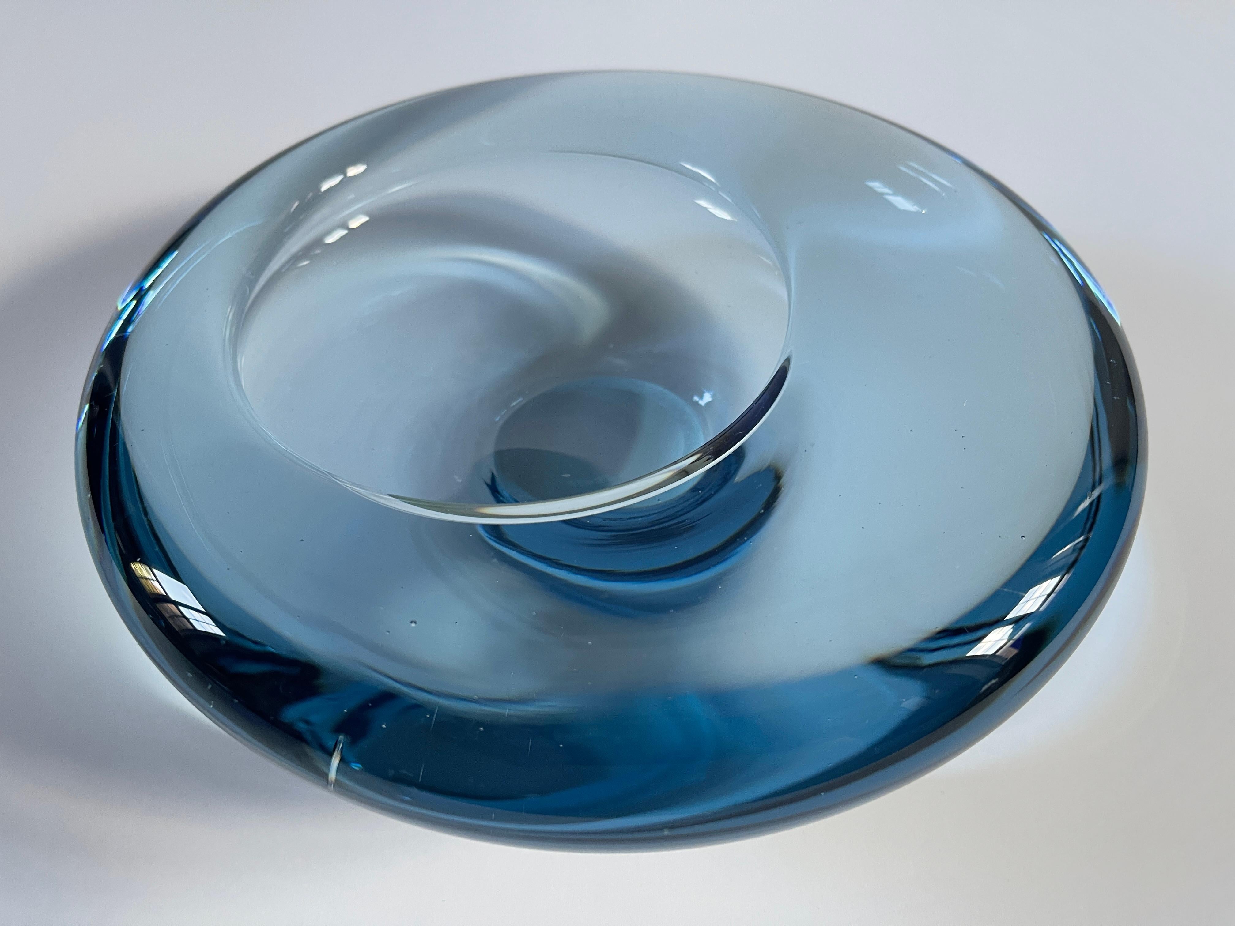 Scandinavian Modern Holmegaard Danish Modern Aquamarine Glass Sculptural Bowl For Sale