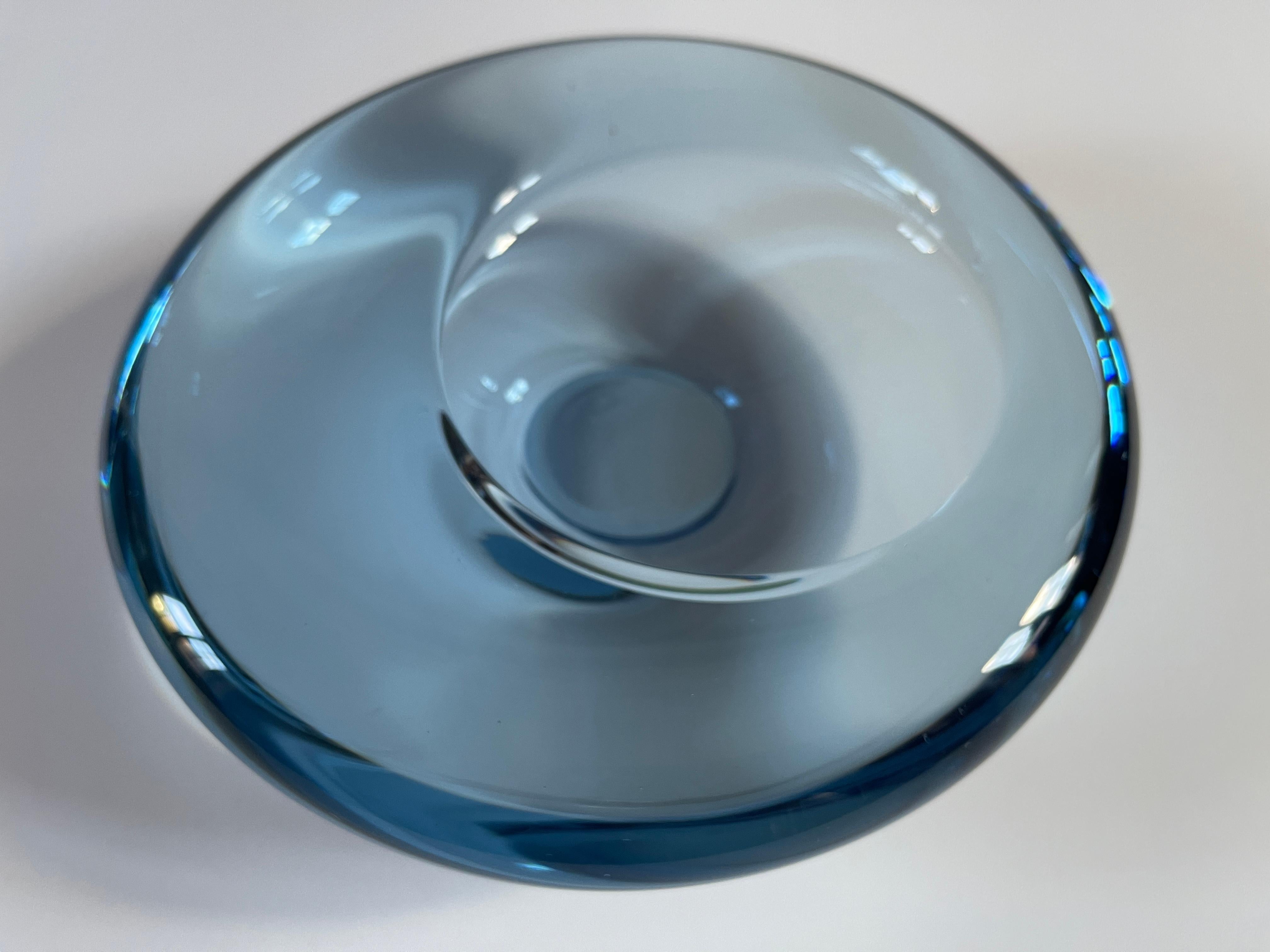 Molded Holmegaard Danish Modern Aquamarine Glass Sculptural Bowl For Sale