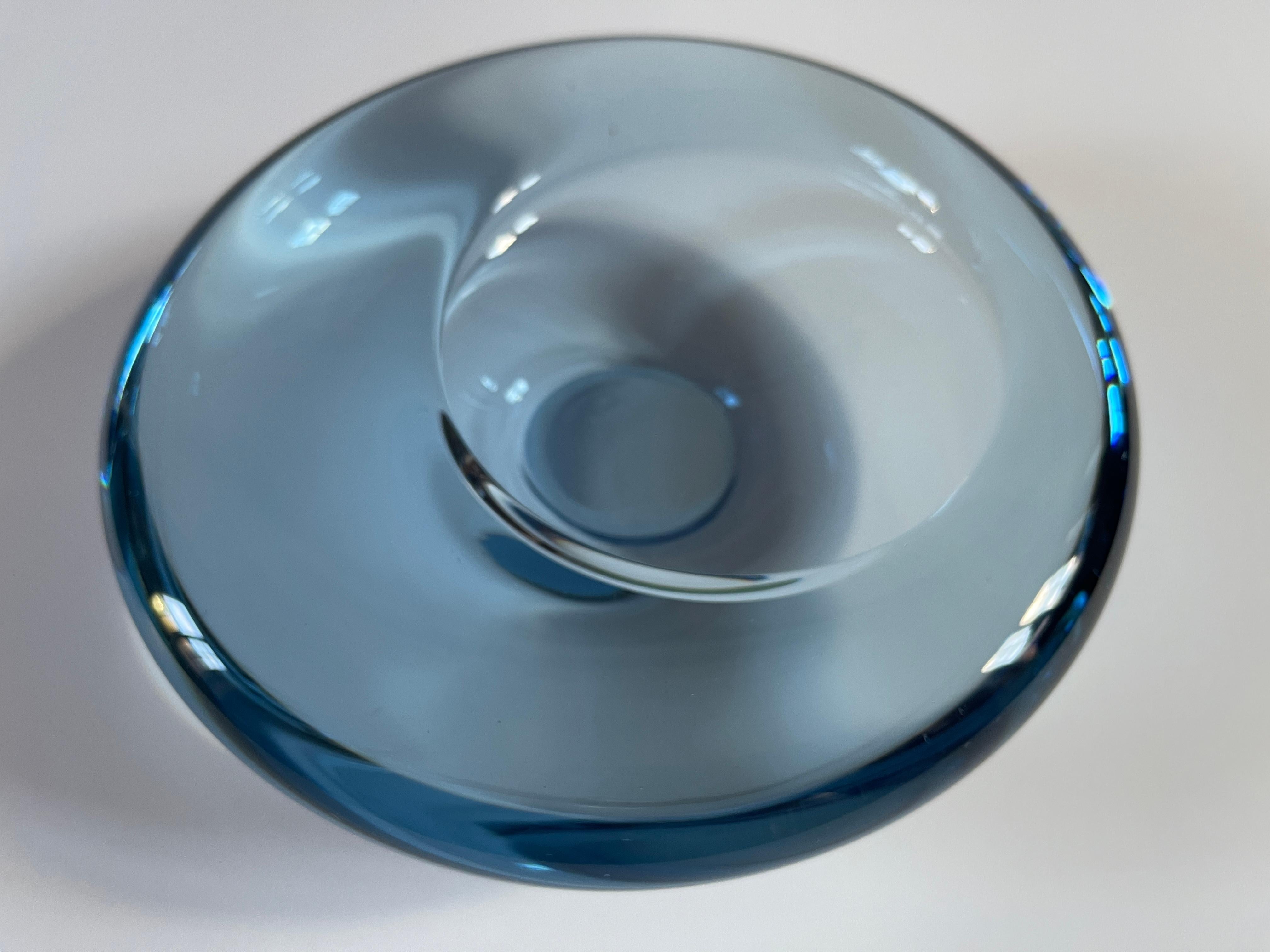 Molded Holmegaard Danish Modern Aquamarine Glass Sculptural Bowl