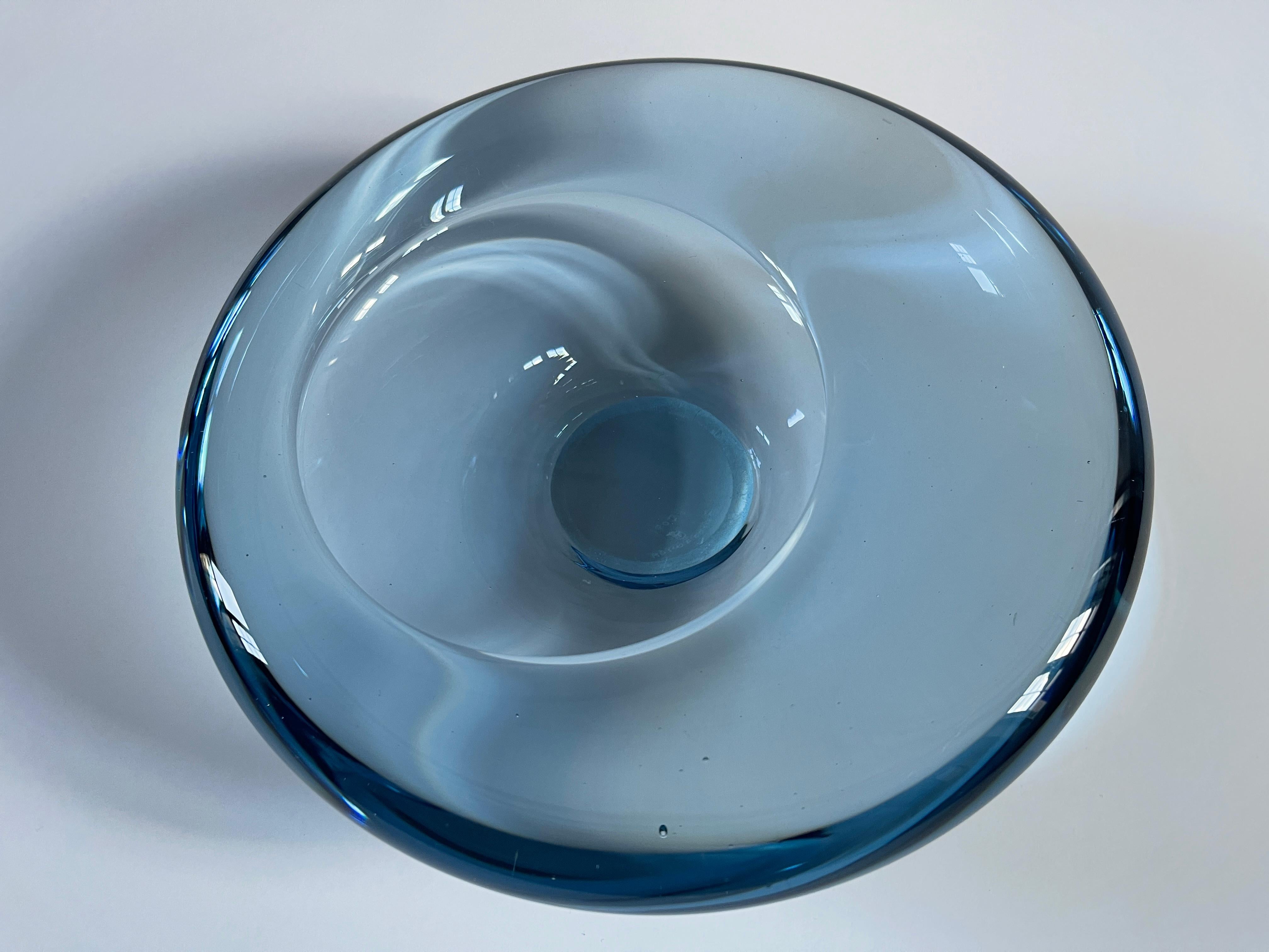 20th Century Holmegaard Danish Modern Aquamarine Glass Sculptural Bowl For Sale