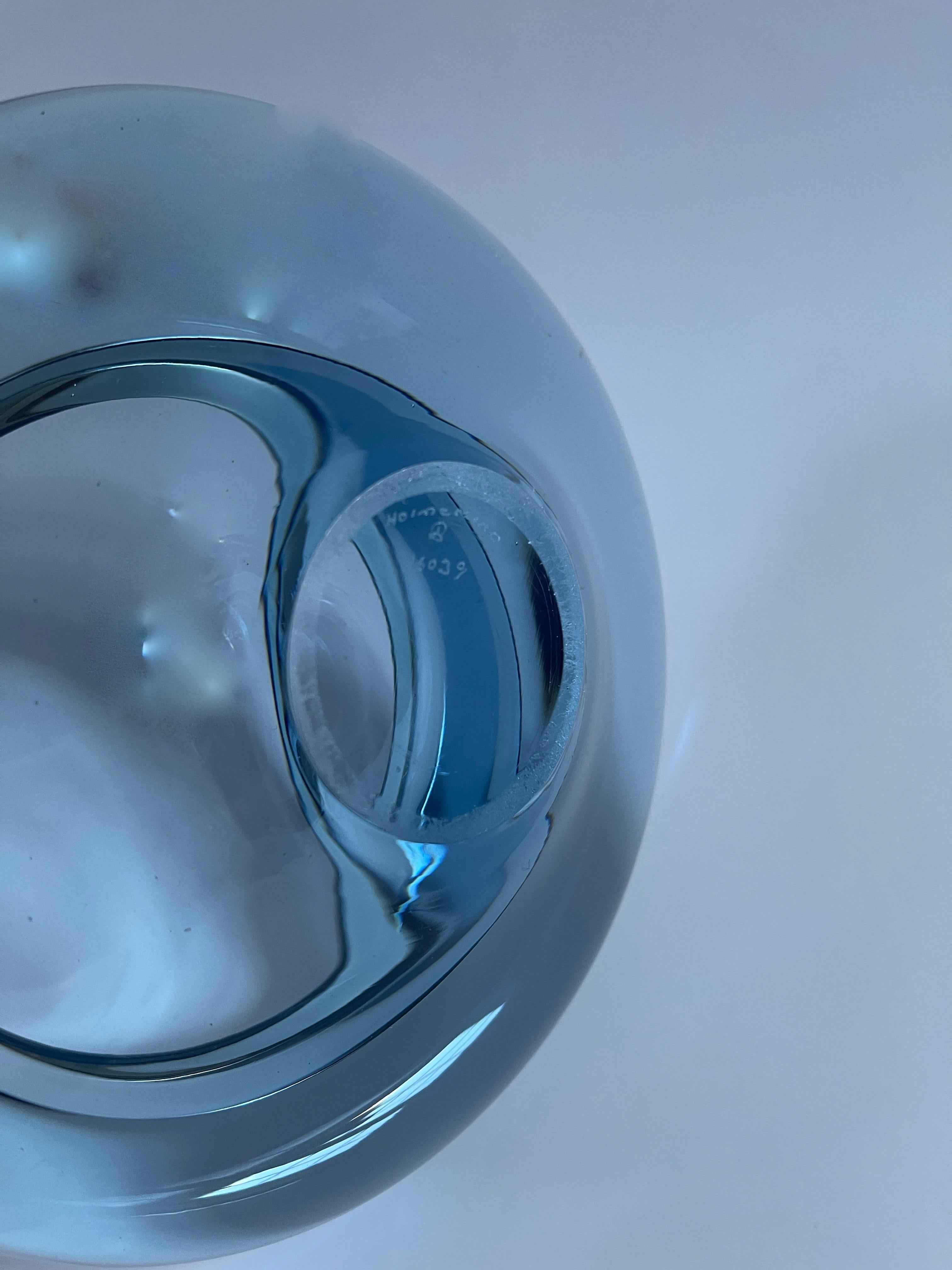 Art Glass Holmegaard Danish Modern Aquamarine Glass Sculptural Bowl For Sale