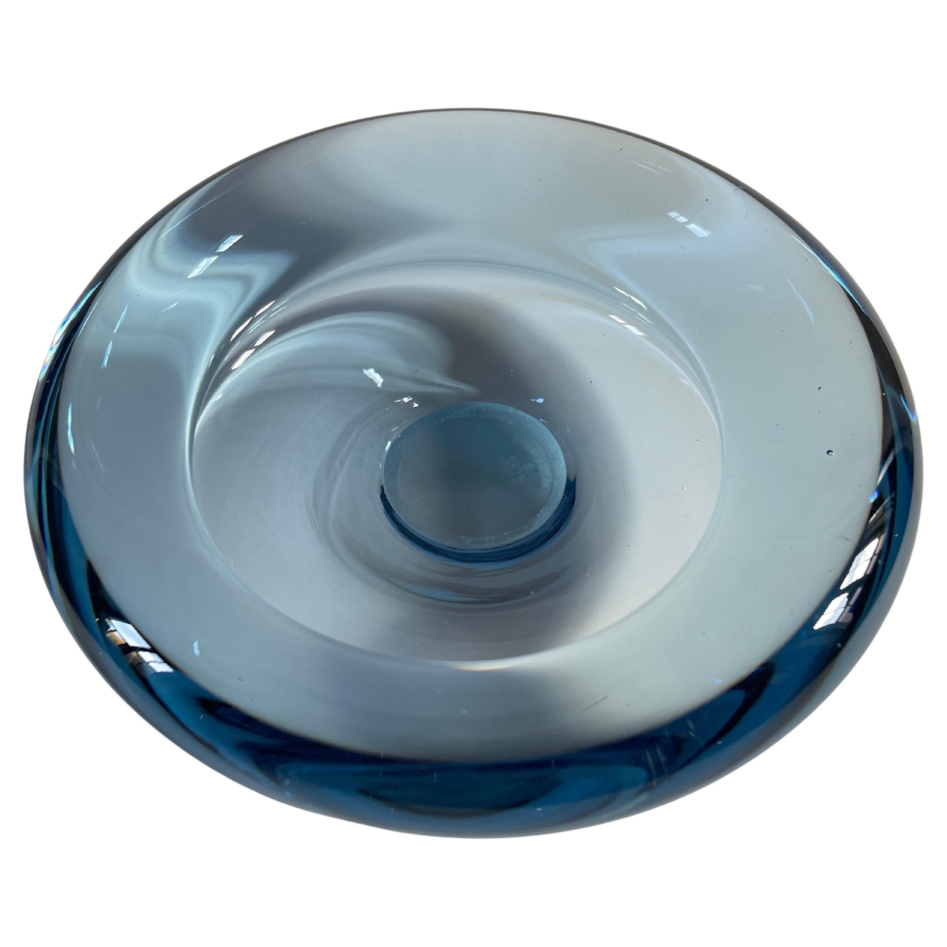 Holmegaard Danish Modern Aquamarine Glass Sculptural Bowl For Sale 1